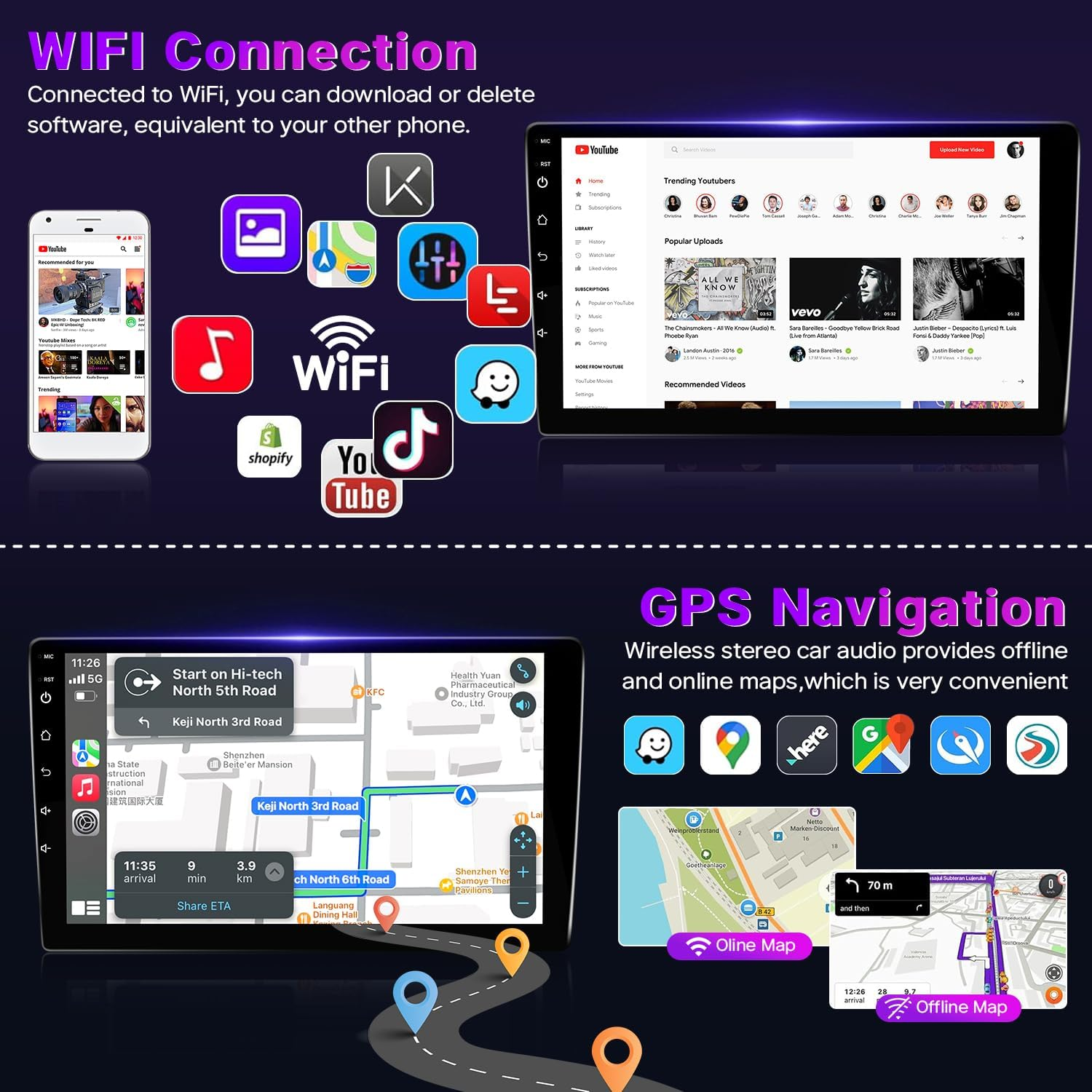 Leadfan Android Car Stereo for BMW 3 Series 328I 335I 325I (E90/E92/E93) 2005-2011 with Wireless Carplay Android Auto 9'' Touch Screen In-Dash GPS Navigation Bluetooth Wifi Unit+Backup Camera+Canbus image number 1