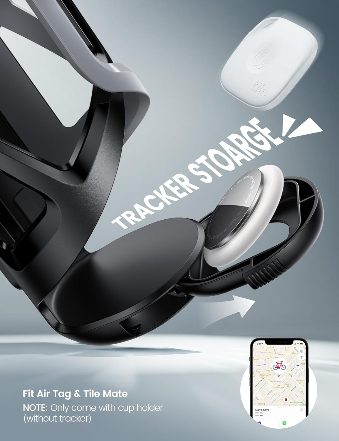 Lamicall Bike Water Bottle Holder - [Tracker Storage] [For Handlebar & Frame] Bike Cup Holder, Bicycle Drink Cage, Cycling Bike Water Bottle Cage with Screws Tool, for 2.28-3.39" Diameter Bottles image number 2