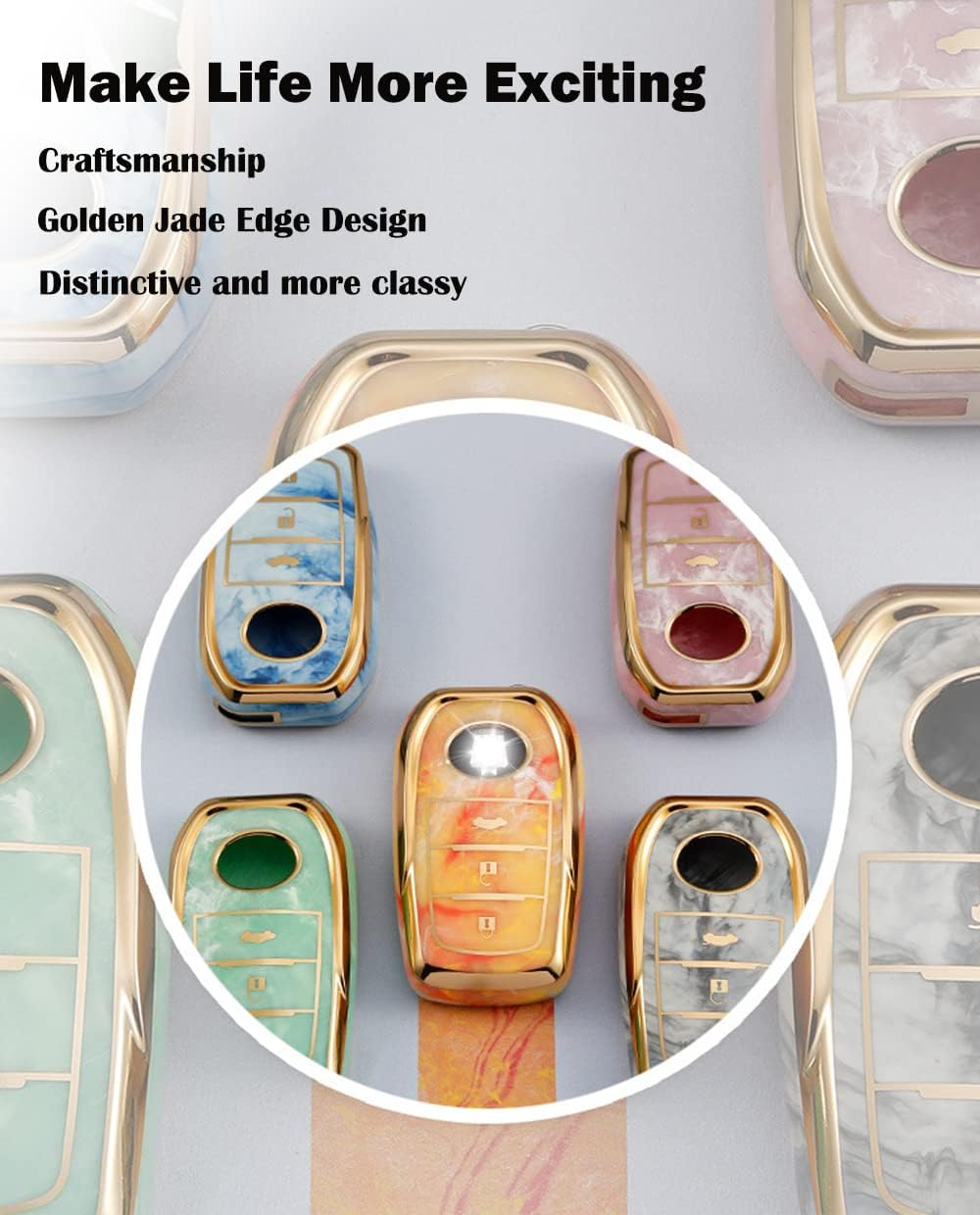 Ontto Tie-Dye TPU Car Key Fob Cover Fit for Toyota Hilux SW4 Innova Fortuner Crown Land Cruiser Key Case Keyring Keyless Entry Smart Key Holder Keychain Accessories 3 Buttons Pink