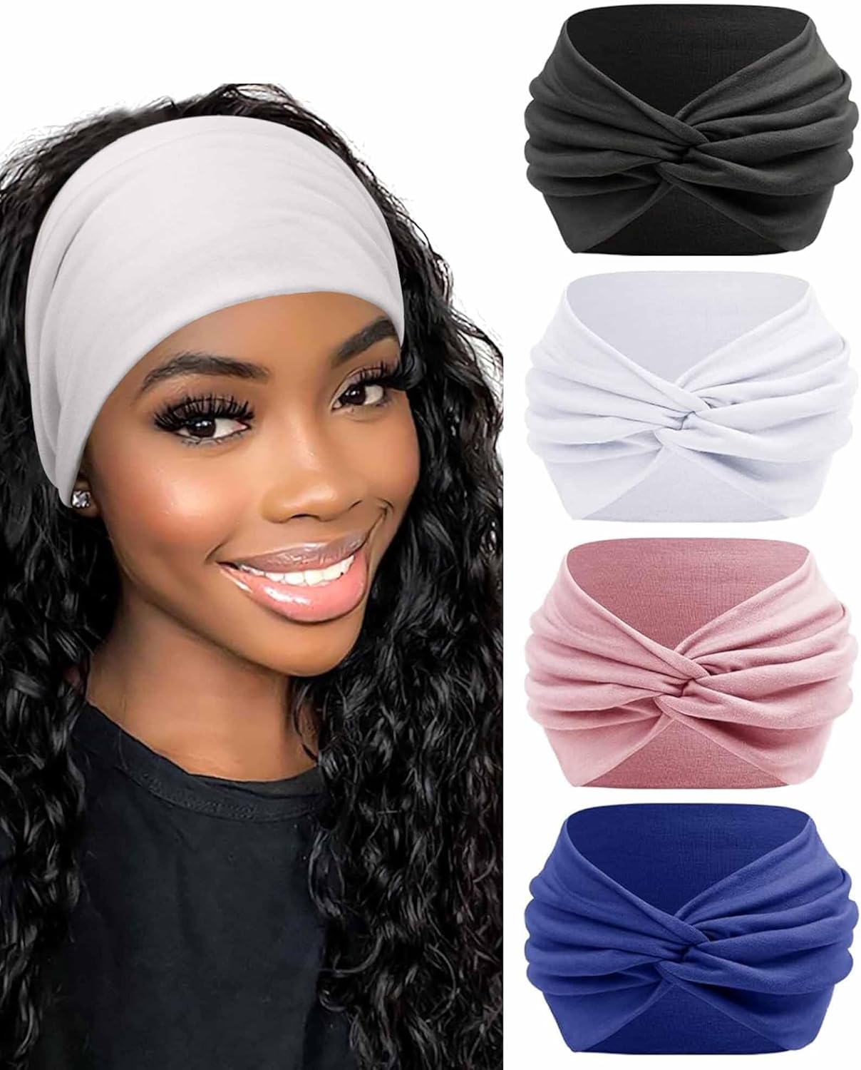 BELEVO Women'S Hair Band, Extra Wide Headband, Women'S Thin 18 Cm Hair Bands, Elastic Headbands, Soft Headbands, Hair Accessories for Yoga Sports, Pack of 4