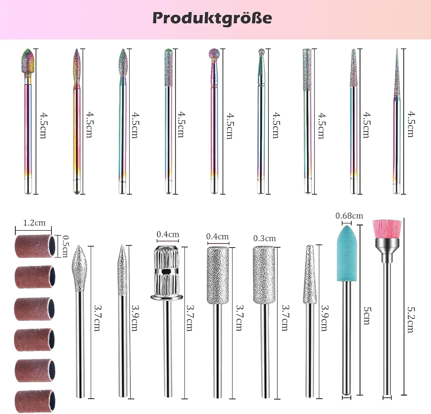 EUDUQ Pack of 17 Bits for Nail Cutter, Tungsten Carbide Nail Drill, Professional Nail Drill Bit, Cutter Attachment for Gel Acrylic Cuticle, Nail Cutter Attachments for Manicure Pedicure image number 3