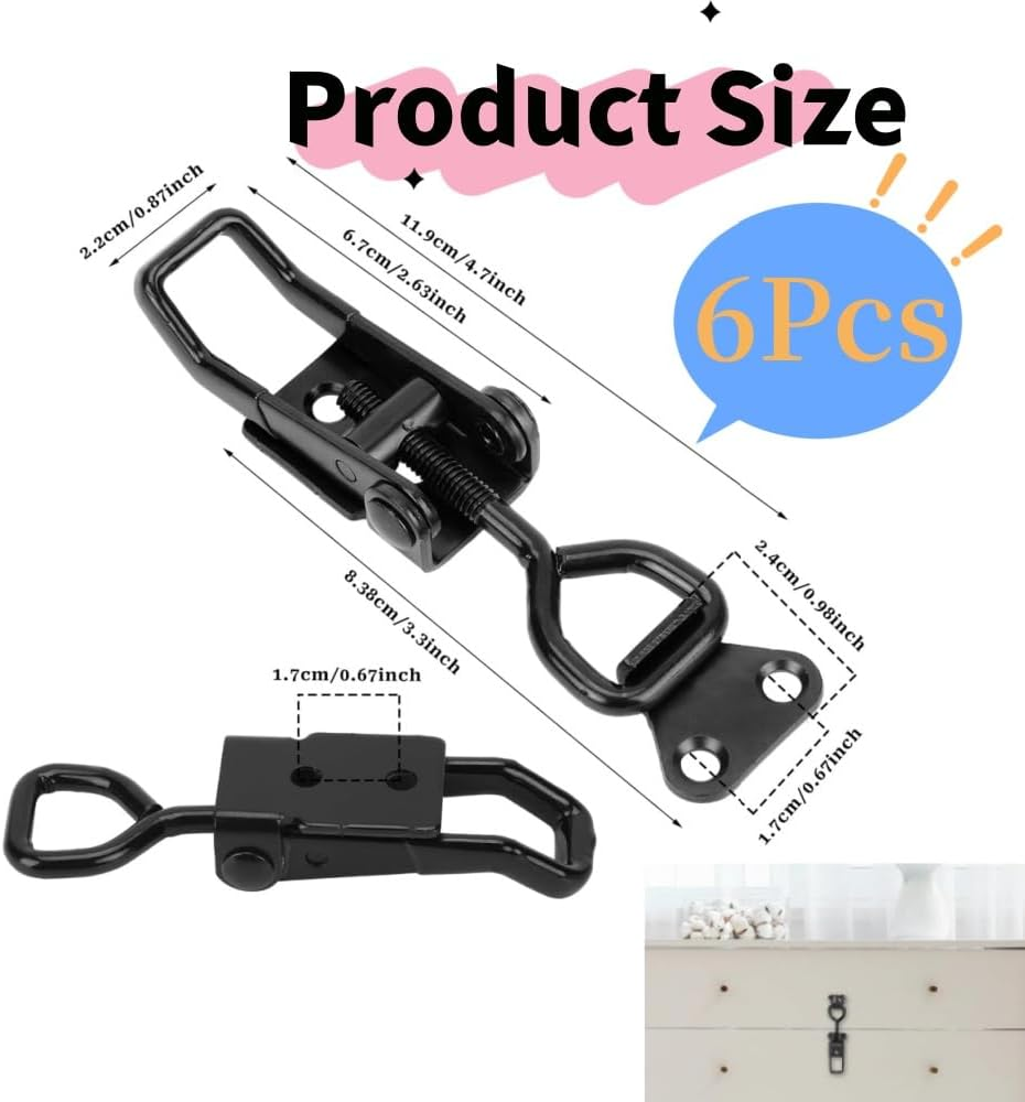 6 Pack Adjustable Toggle Clamp, Black Pull Latch Clamp,Heavy Duty Hasp,4001 Lockable Quick Release Metal Draw for Door, Box Case Trunk, Smoker Jig