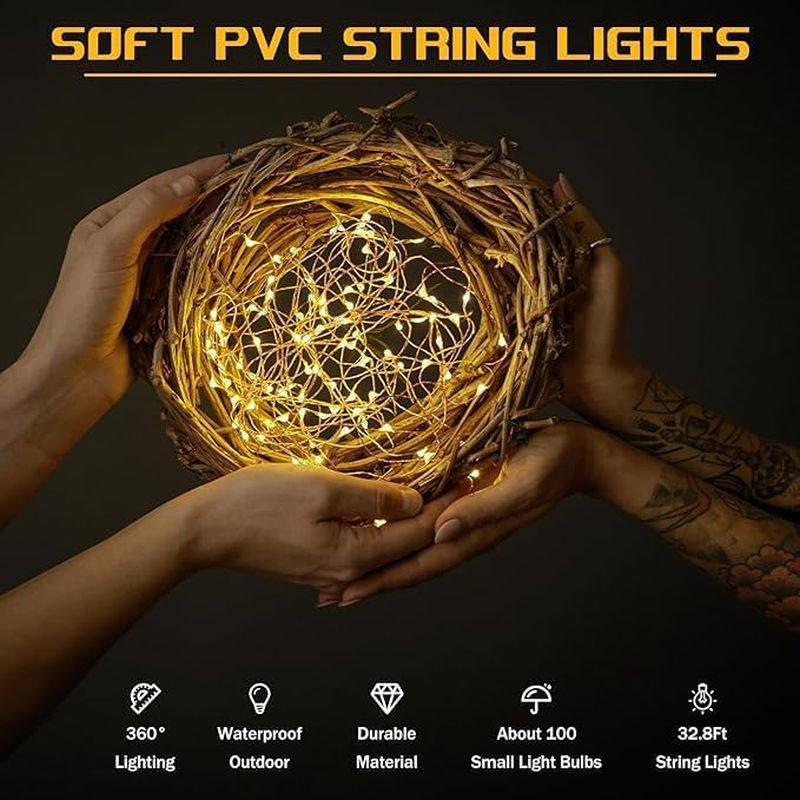 Roll up 2 in 1 Camping Lights Str-Ing Rechargeable Portable for Outdoor Indoor Holiday Festival Decoration - Warm White 33Ft image number 6