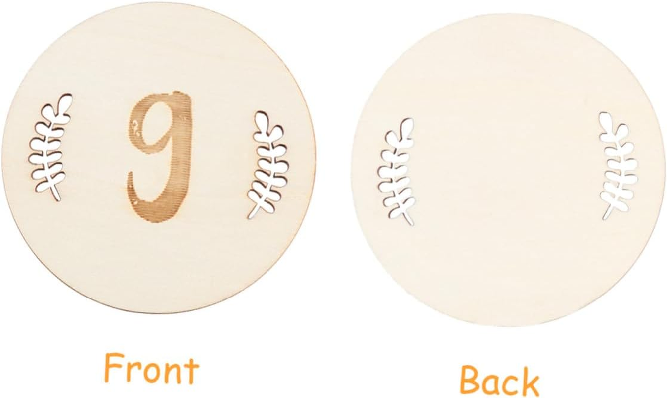 Yardwe 36 Pcs Milestone Cards Wooden Month Number Photography Props Birthday Commemorate Newborn Growth Keepsake Gift Leaves Design