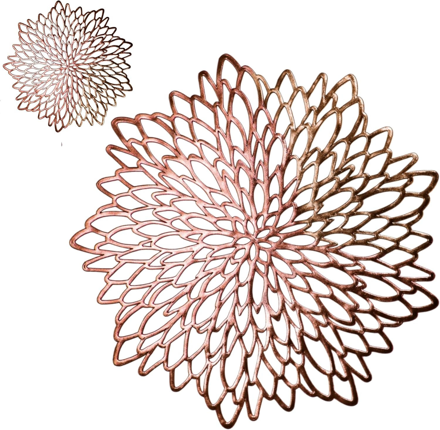 Snowkingdom 6 Pack Rose Gold Placemats Metallic Pressed Vinyl for Mother'S Day Table Decoration Dinning Mats round Floral Charger Plates Bridal Shower Party Birthday Wedding Valentine Christmas - 8, Gold image number 5