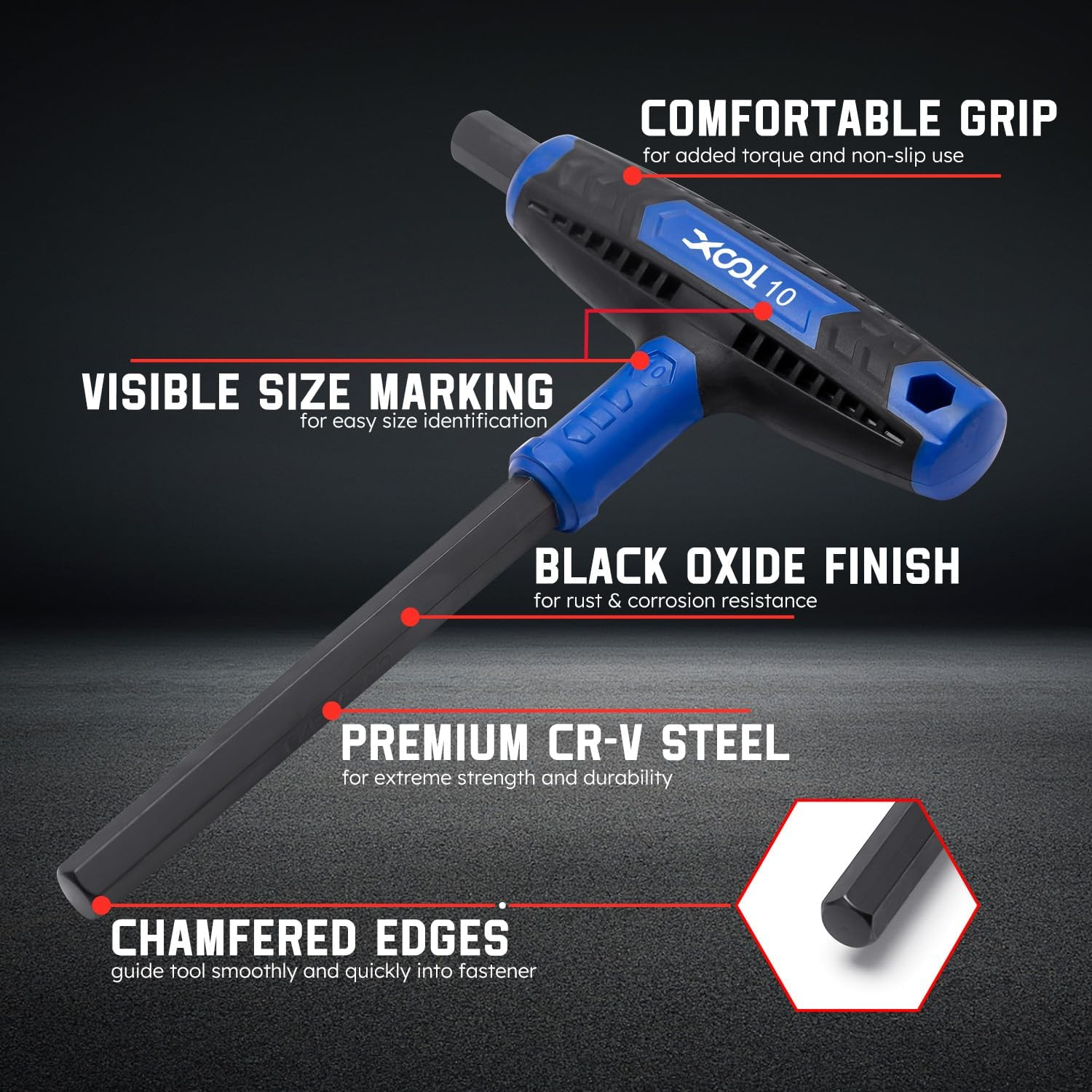 XOOL 14PCS T Handle Allen Wrench Set, Metric & SAE Hex Key Set, Long Arm Hex Key Wrench Set with Portable Organizer