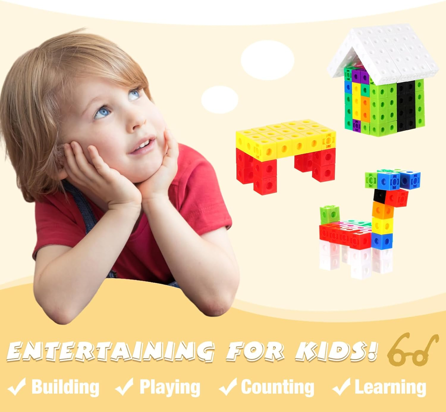 Jenaai 300 Pcs Linking Cubes with Storage Container Counting Cubes, Colorful Plastic Counting Block, Math Manipulatives Classroom Learning Supplies for Preschool Kindergarten(Blue) image number 1