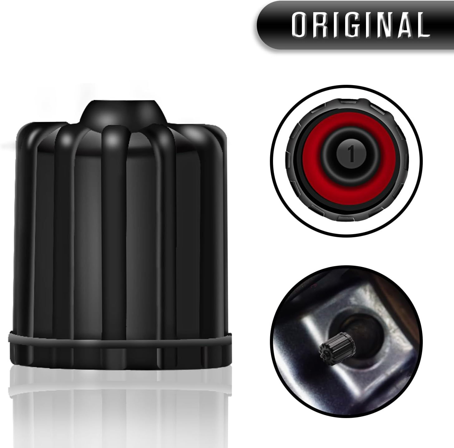 TPMS Plastic Tire Valve Stem Caps Black with Airtight Rubber Seal Universal Air Tire Stem Caps for Car Valve Caps, Tesla Original Valve Covers, All-Weather, Air Protection, Light-Weight (8 Pack)