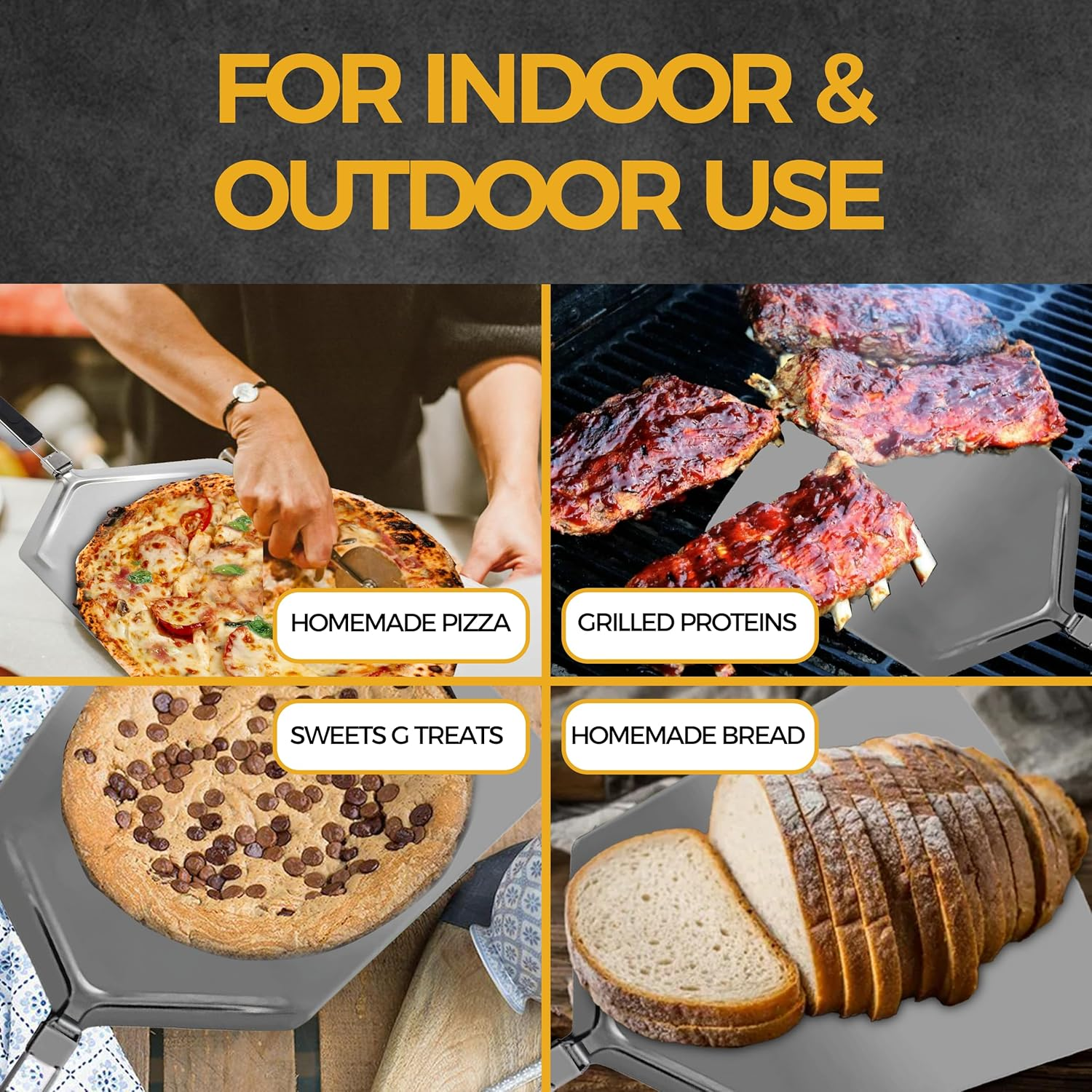 Large Pizza Peel with Folding Handle &ndash; Durable Stainless Steel Pizza Paddle for Easy Transfer, Perfect Pizza Turning Peel for Outdoor Pizza Ovens and Baking, 9" X 13" image number 4