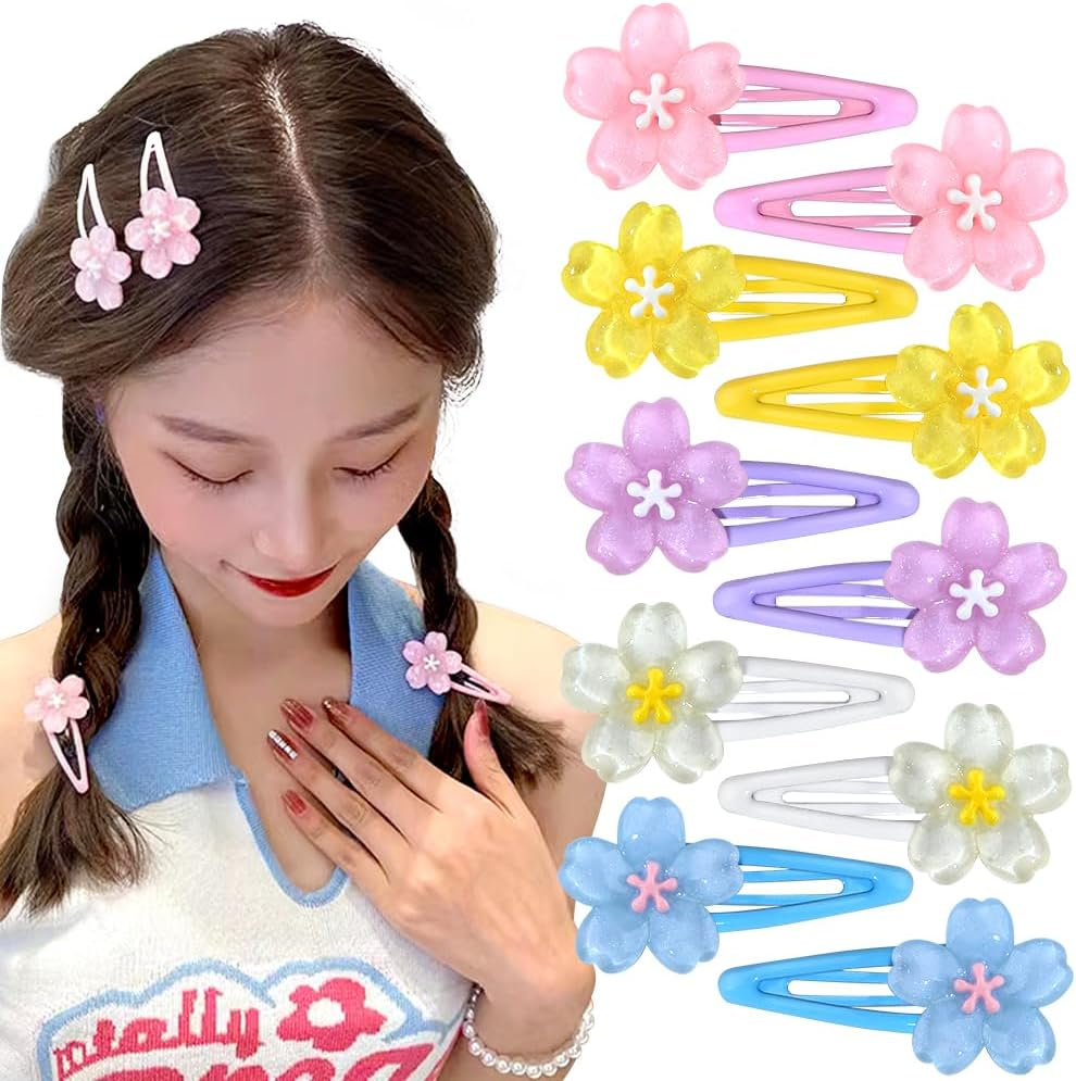 Pack of 10 Flower Hair Clips Jelly Flowers Hair Clips Women'S Sakura Flower Hair Clip Hair Clips Y2K Side Pony Hair Clip Flower Candy Coloured Hair Clips Girls Hair Clips Hair Accessories image number 2