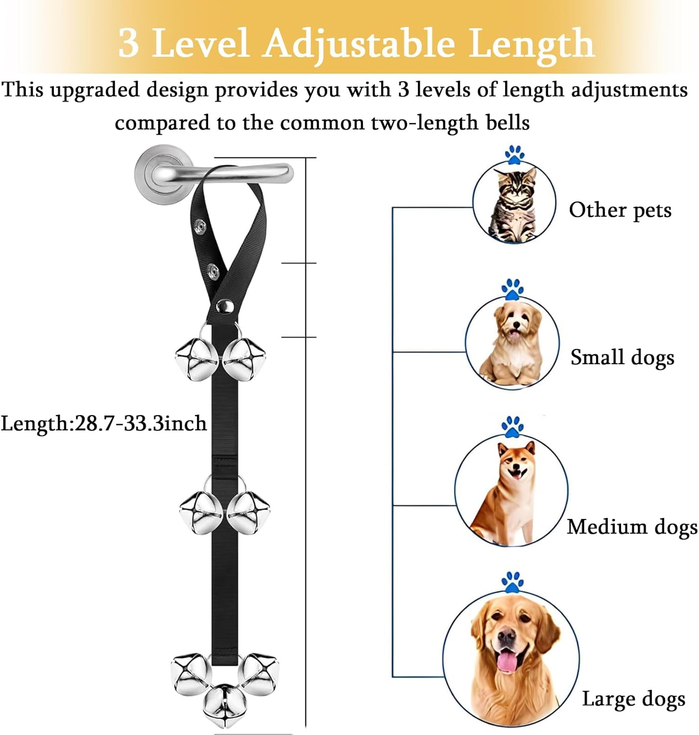 Dog Training Doorbells, Durable Puppy Toilet Training Bells with Loud Jingle, Adjustable Dog Training Bells for Puppy Potty Training,Adjustable Strap Door Bell,Dog Bells Puppy Training Bell image number 2