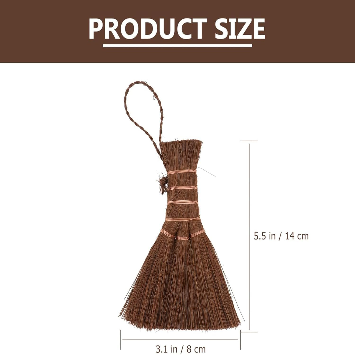 1Pc Mini Brown Broom,Mini Shape Broom Delicate Corner Broom, Mini Palm Broom Natural Material Broom, Small Palm Broom Natural Palm Broom, Multifunctional Broom Desktop Cleaning Tool (14Cm) - 22.5Cm image number 2