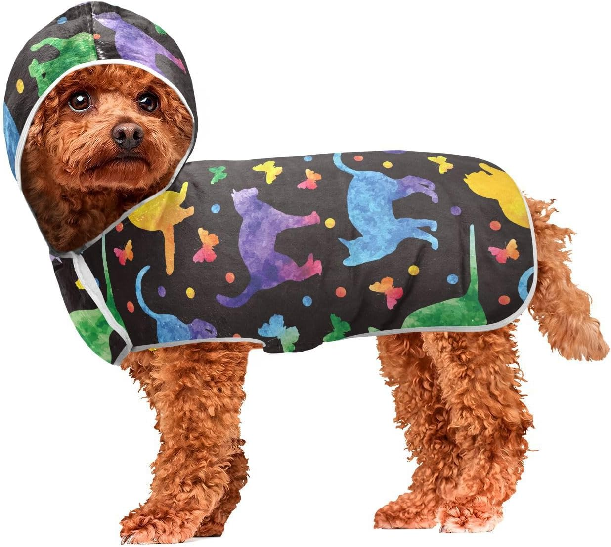 AIXIWAWA Color Silhouette Cats Pet Bathrobe Towels with Adjustable Collar & Waist, Quick Absorbent Drying Coat for Cats and Dogs image number 1
