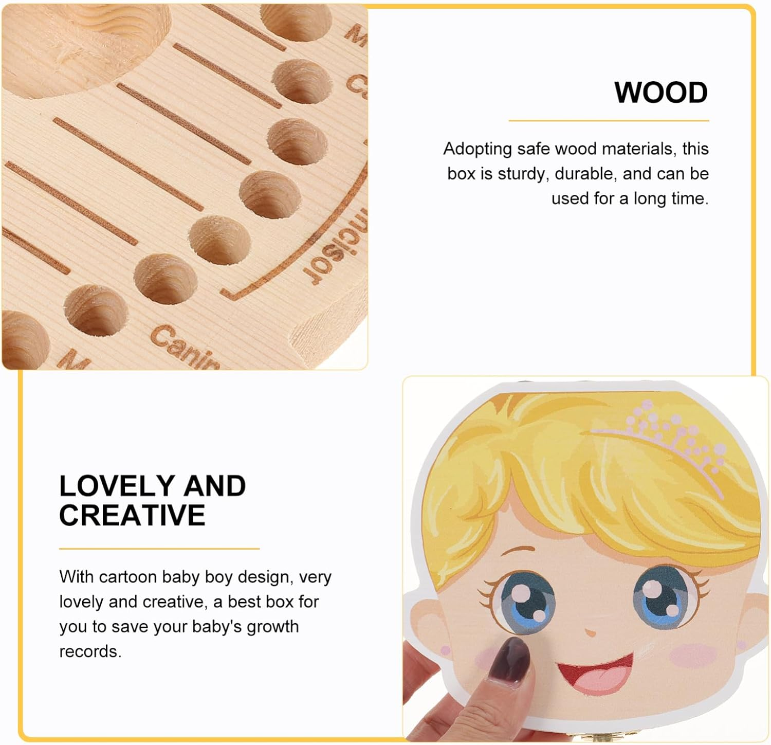 BESTOYARD Cartoon Girl Wooden First Tooth Box Boys and Girls Keepsake Box Newborn Tooth Storage Case image number 4