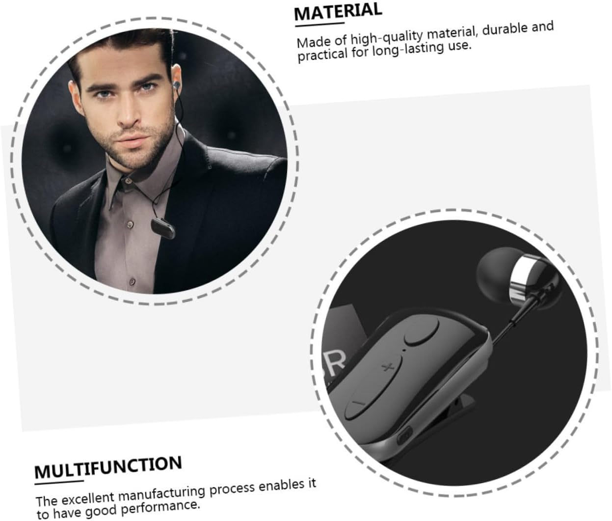 Mikinona Wireless Retractable Clip-On Wireless Earbuds for Sports with Mic Professional Workout Headphones Black Dc5V image number 6