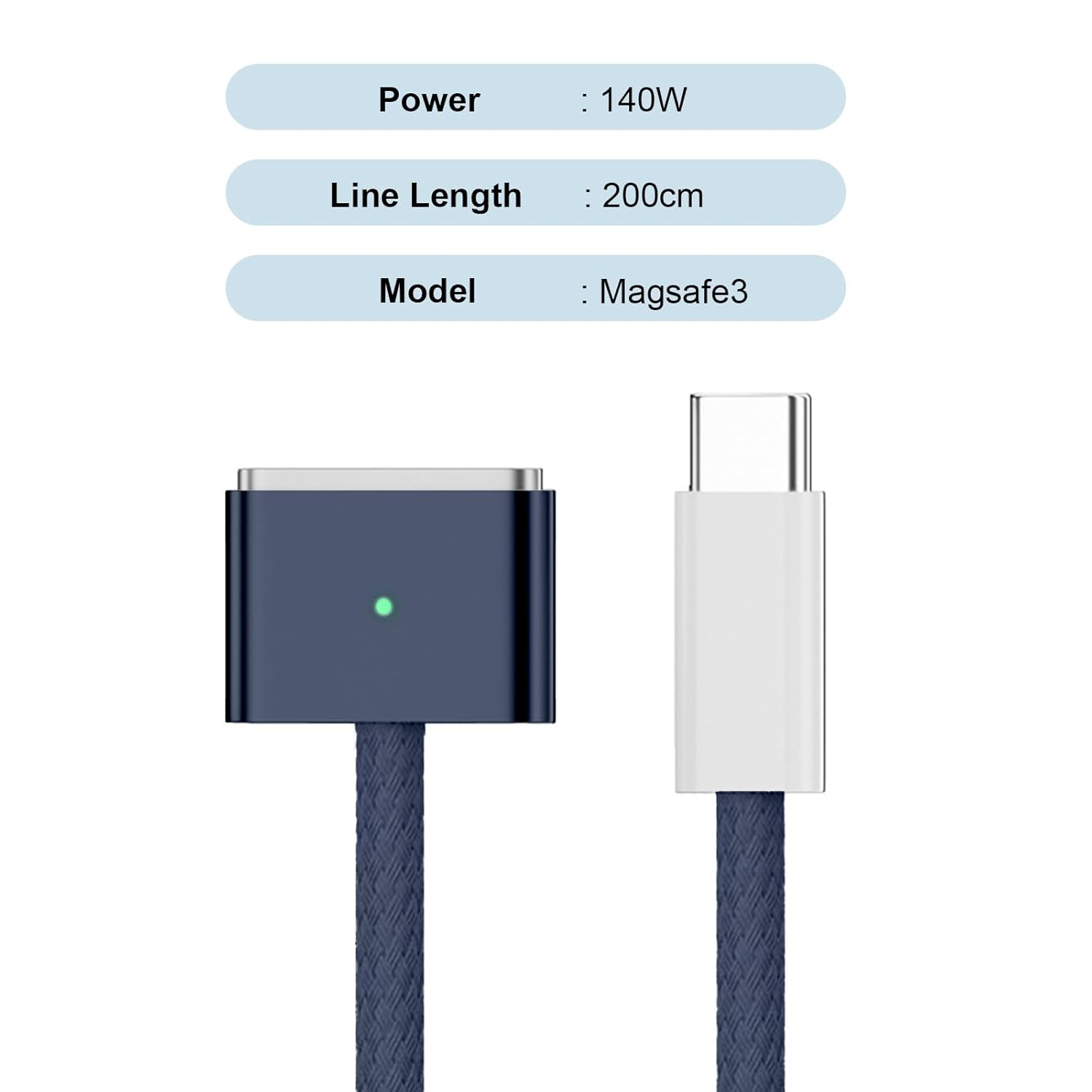 UOEPOWA 2M Data Cable Type-C to Magnetic 3 Cable, Compatible with 2021/2022/2023/2024 Macbook Laptops, 140W Safe Charging Cable, Durable Cables Compatible with Macbook (Blue) image number 4