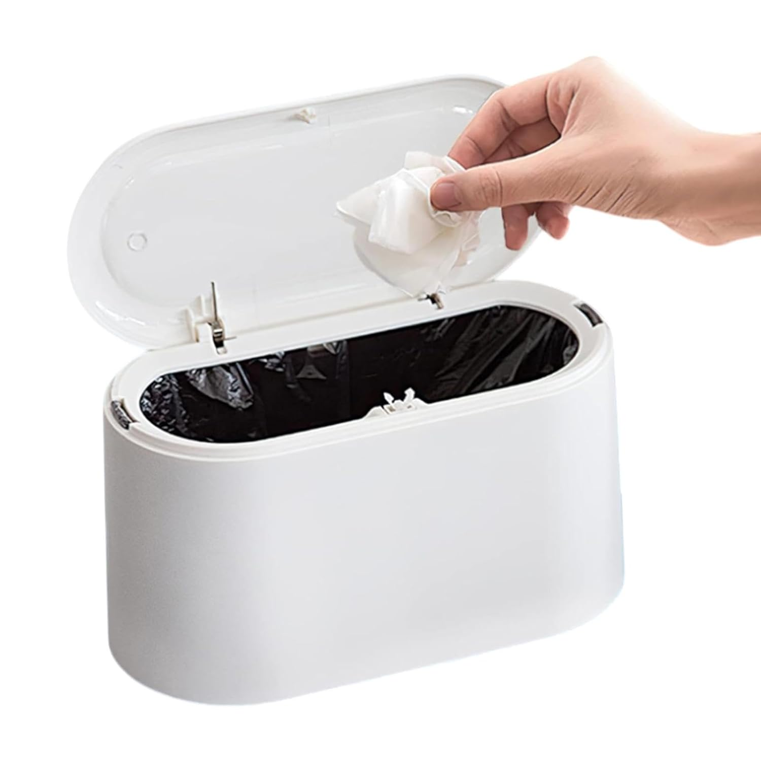 Mini Desk Trash Can with Lid Removable Small Garbage Can,White Pop up Countertop Wastebasket,Counter Garbage Lint Bin for Bathroom,Office,Kitchen,Desk image number 4