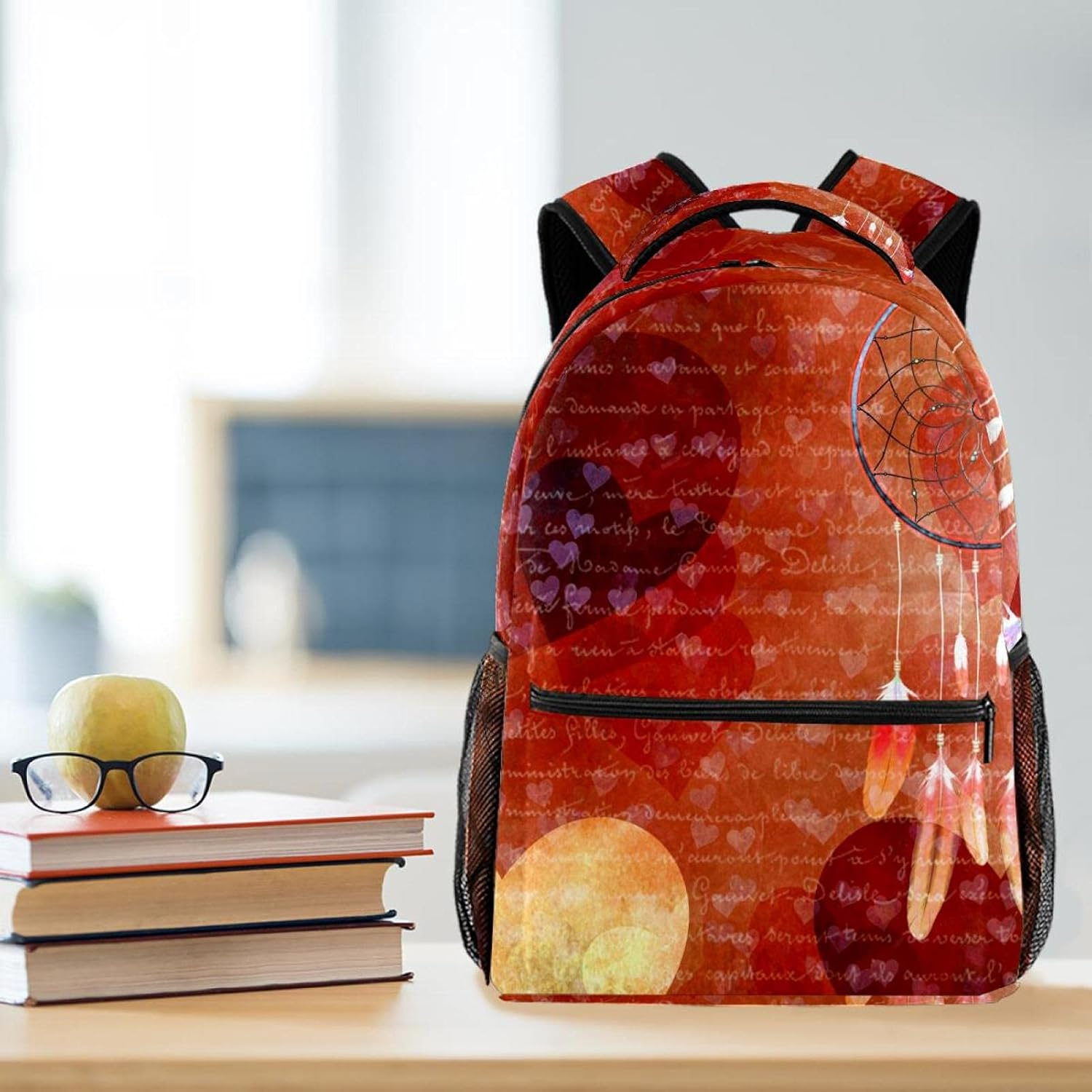 Dream Catcher Heart Background Backpack Students Shoulder Bags Travel Bag College School Tote Backpacks image number 1