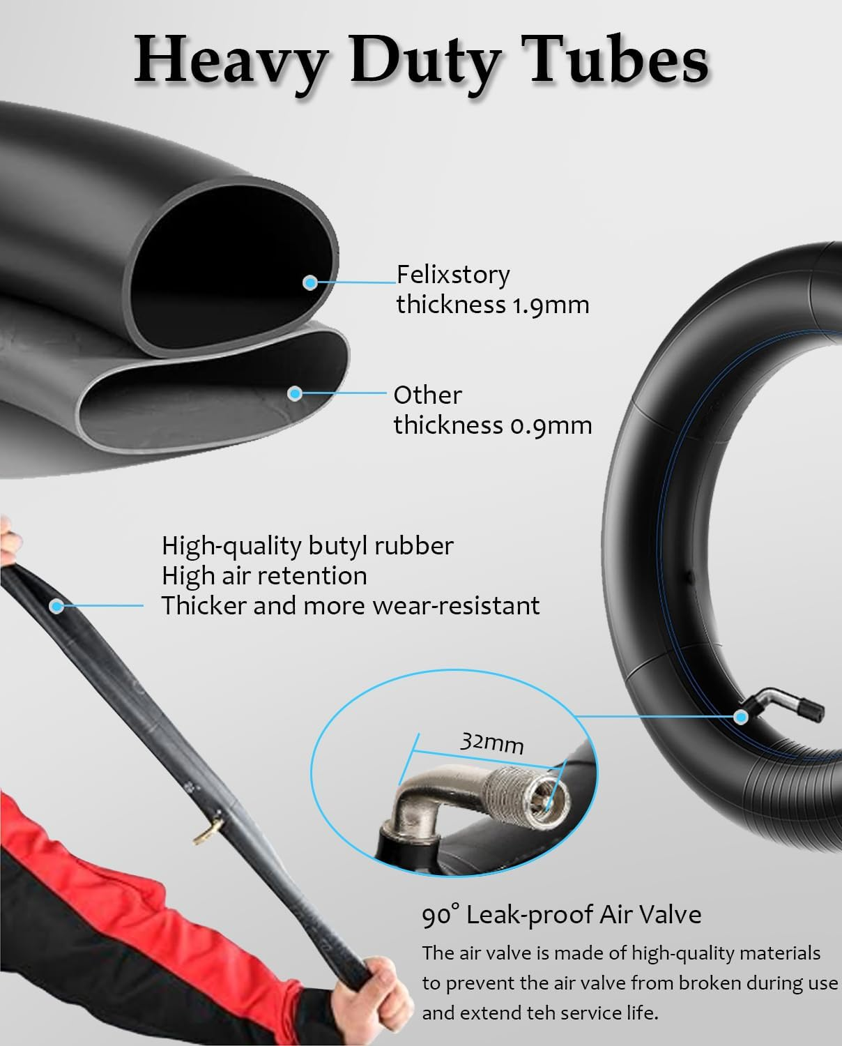 Heavy Duty 10X2.50 Thicker Butyl Inner Tube with CR202 90&deg; Bent Valve Stem, 10 Inch Smart Self Balancing Electric Scooter Tire Tube image number 4
