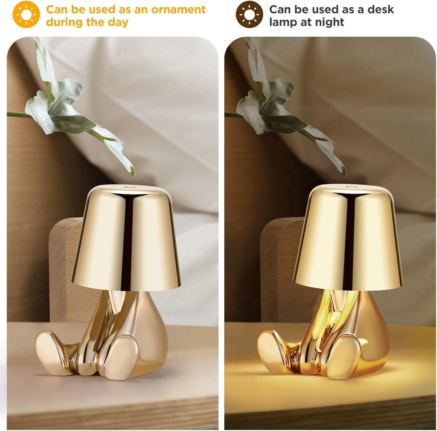 Blingbin Bedside Touch Control Table Lamp, Creative Golden Man Decorative Thinker Statue LED Desk Lamp, USB Charging 3 Level Brightness Dimmable Night Light for Bedroom Office Living Room Decor Gift - F image number 4