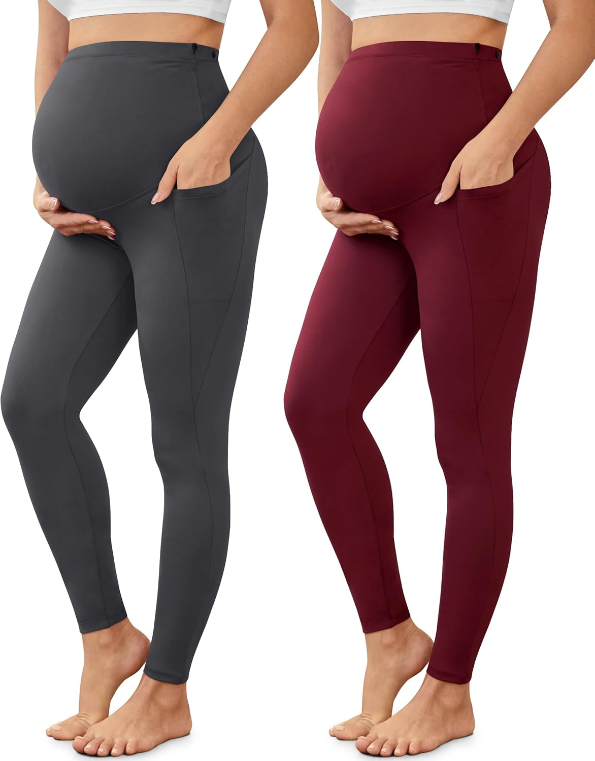 VALANDY Creamlush 2 Pack Women'S Maternity Leggings with Pockets over the Belly,Soft Comfy Active Yoga Lounge Pregnancy Pants image number 5