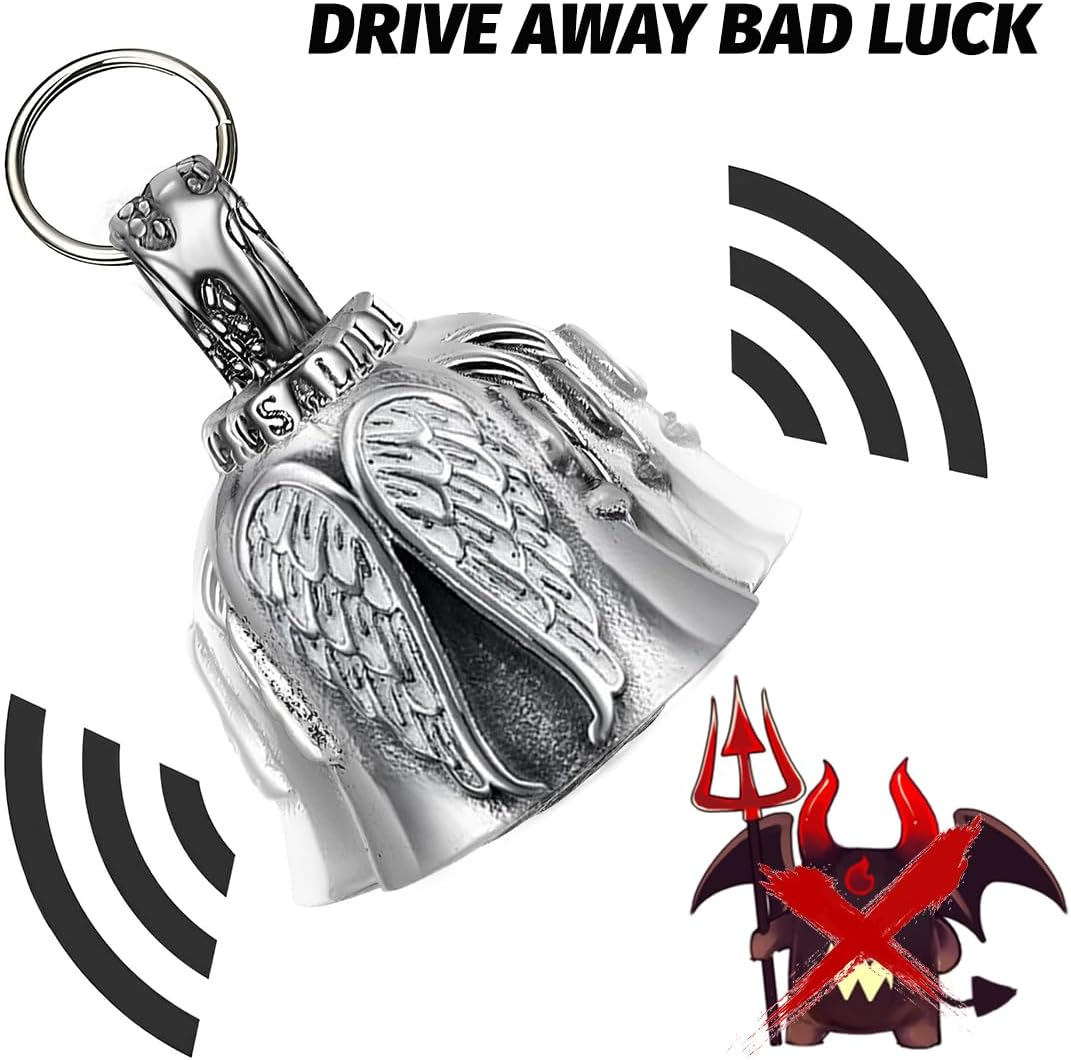 Guardian Bell Biker Bell, Guardian Bell Motorcycle Bell, Stainless Steel Motorcycle Bell Lucky Charm, Motorcycle Bell Hanger Chrome for Blessing the Peace, Lucky Charm image number 1
