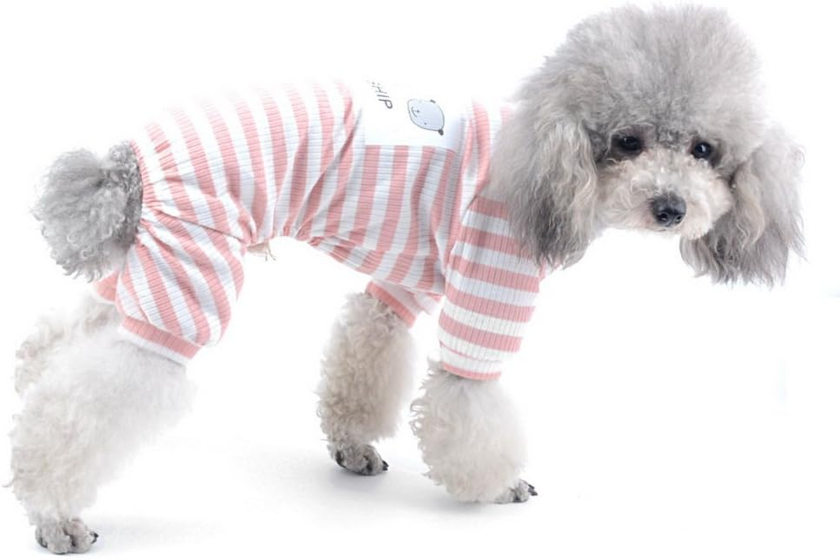 SELMAI Pet Shirt for Yorkshire Terrier Colourful Stripes Soft Cotton Breathable Pyjamas Large Cat Clothes Sleepwear Outfit Easy Slip on Pink S image number 3