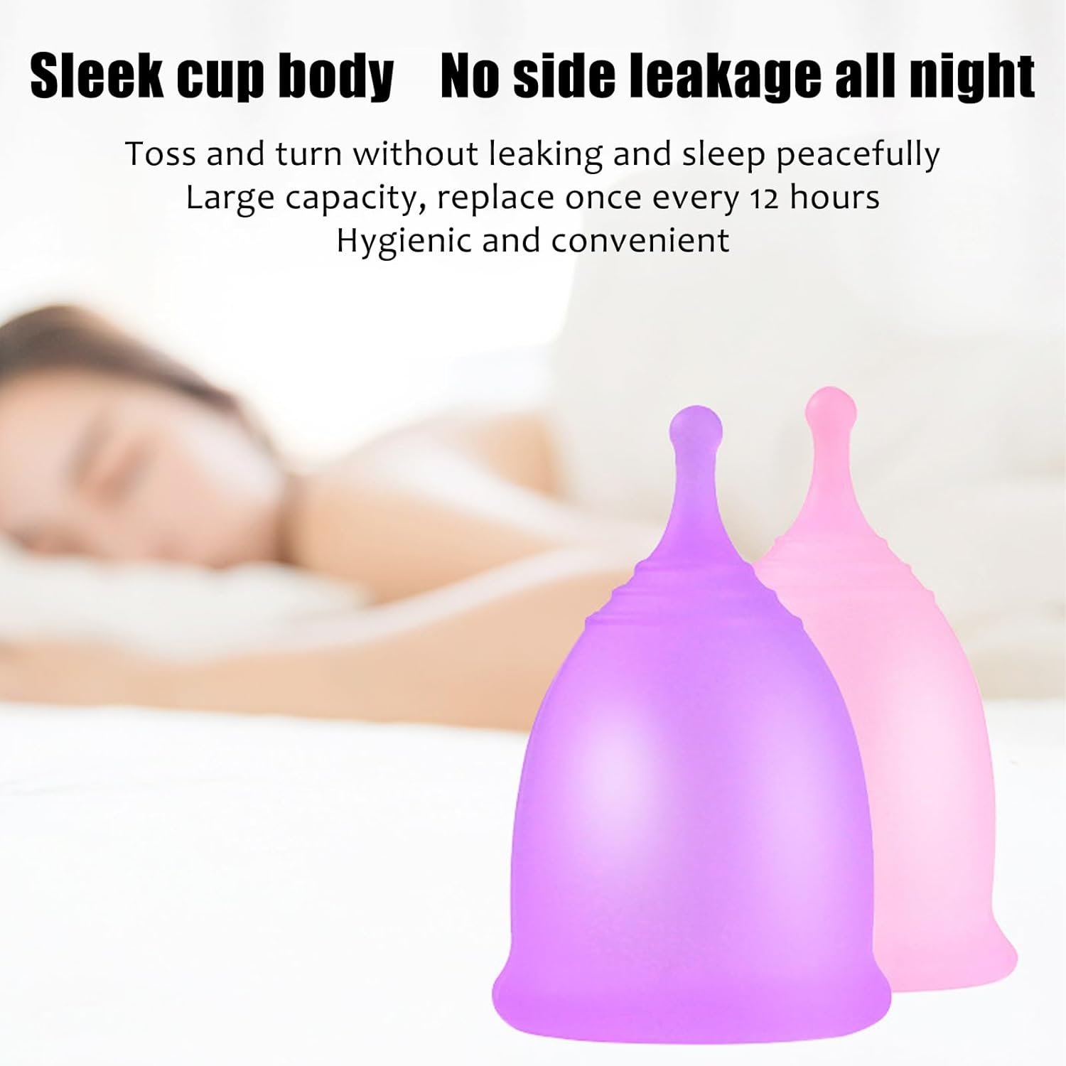 Comfortable and Reusable Menstrual Cup - Menstrual Cups Set of 2 Period Cup Reusable Small Large Sizes Silicone Soft Cups -Leak-Free Alternative Menstrual Protection image number 5