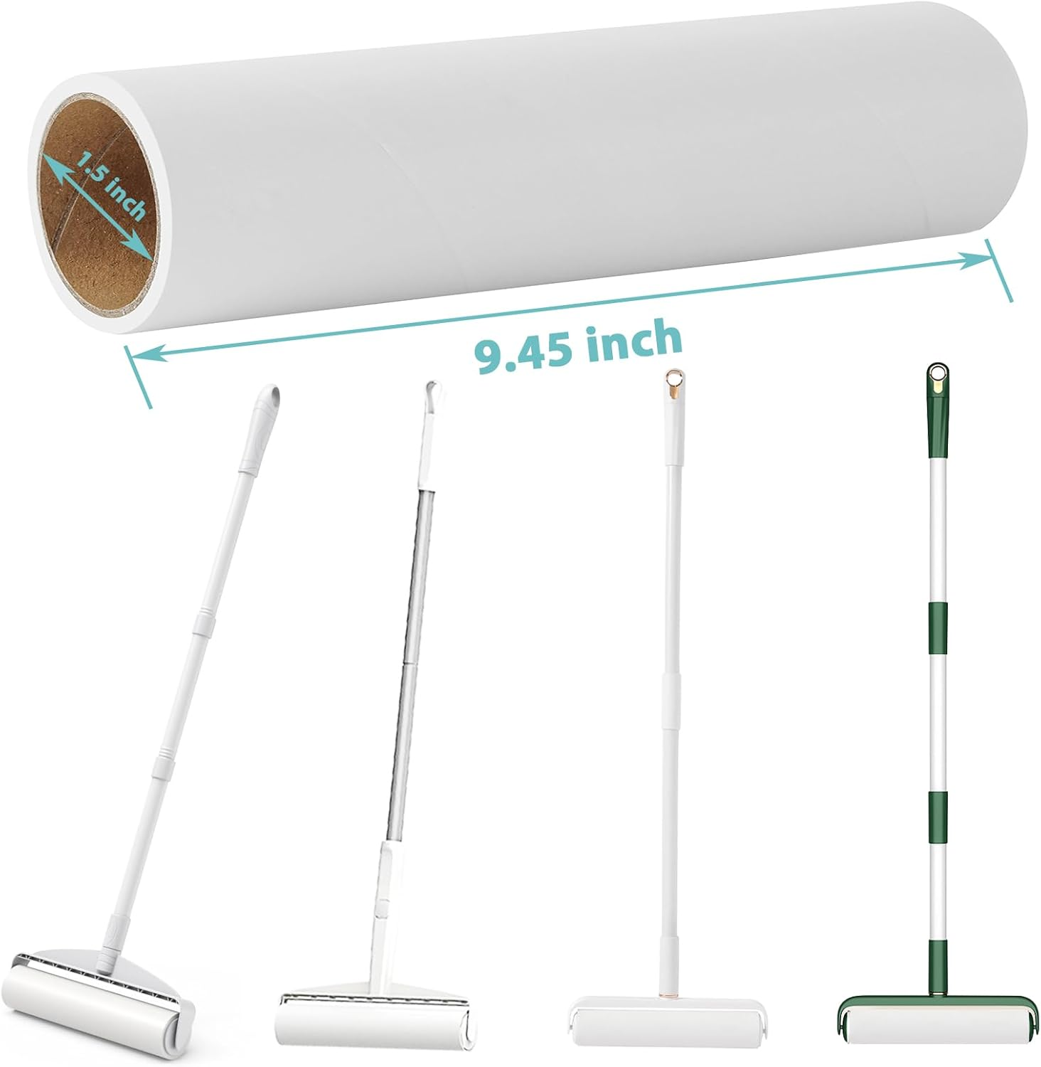 9.45 Inch Lint Roller Refills Only, Large Floor Lint Remover Roller Refills for Pet Hair, Extra Sticky 5 Rolls Total 300 Sticky Sheets image number 6