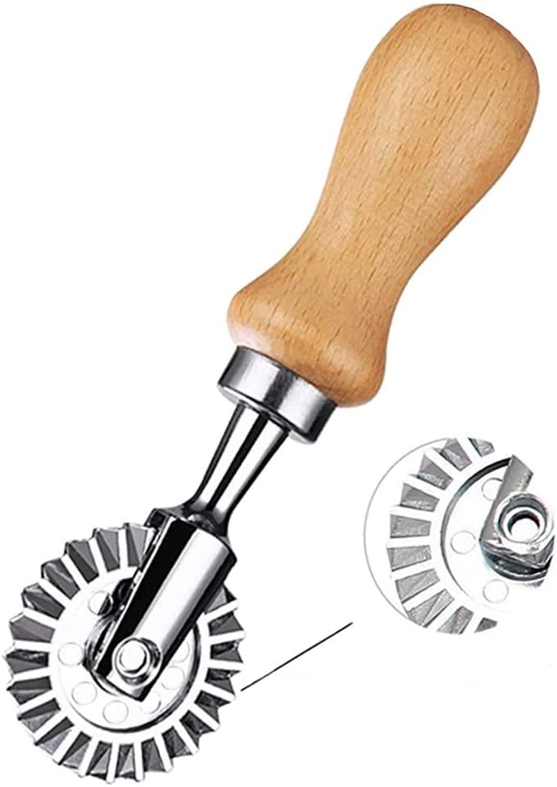Ravioli Cutter Stamps with Roller Wheel round Mold with Wooden Handle and Fluted Edge Pasta Press Pasta Cutter for Home and Kitchen Use- 1.3" Diameter