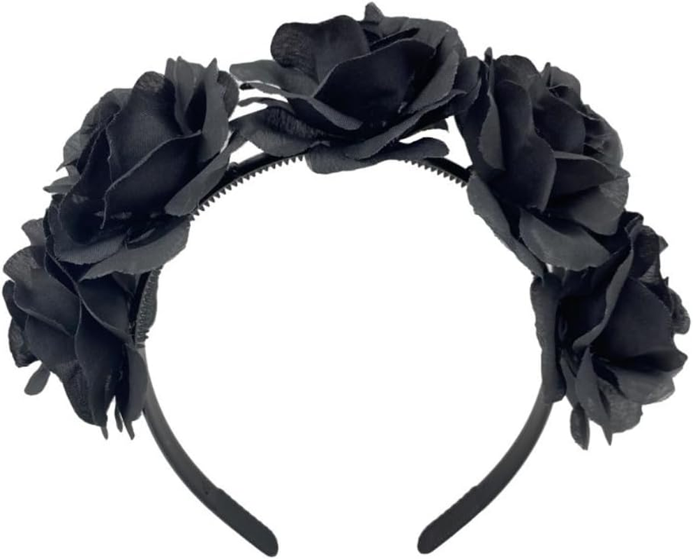 Whakano Flower Headbands for Women, Halloween Headband Hair Bands, Headband for Hair, Headpiece, Hair Accessories for Women, Girls, Wedding, Carnival, Party, Cosplay Costume Accessories, Black A image number 1