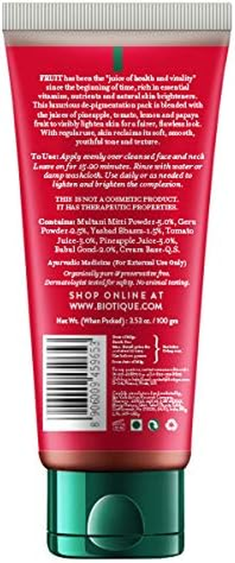 Biotique Bio Fruit Whitening and Depigmentation Face Pack, 100G image number 2