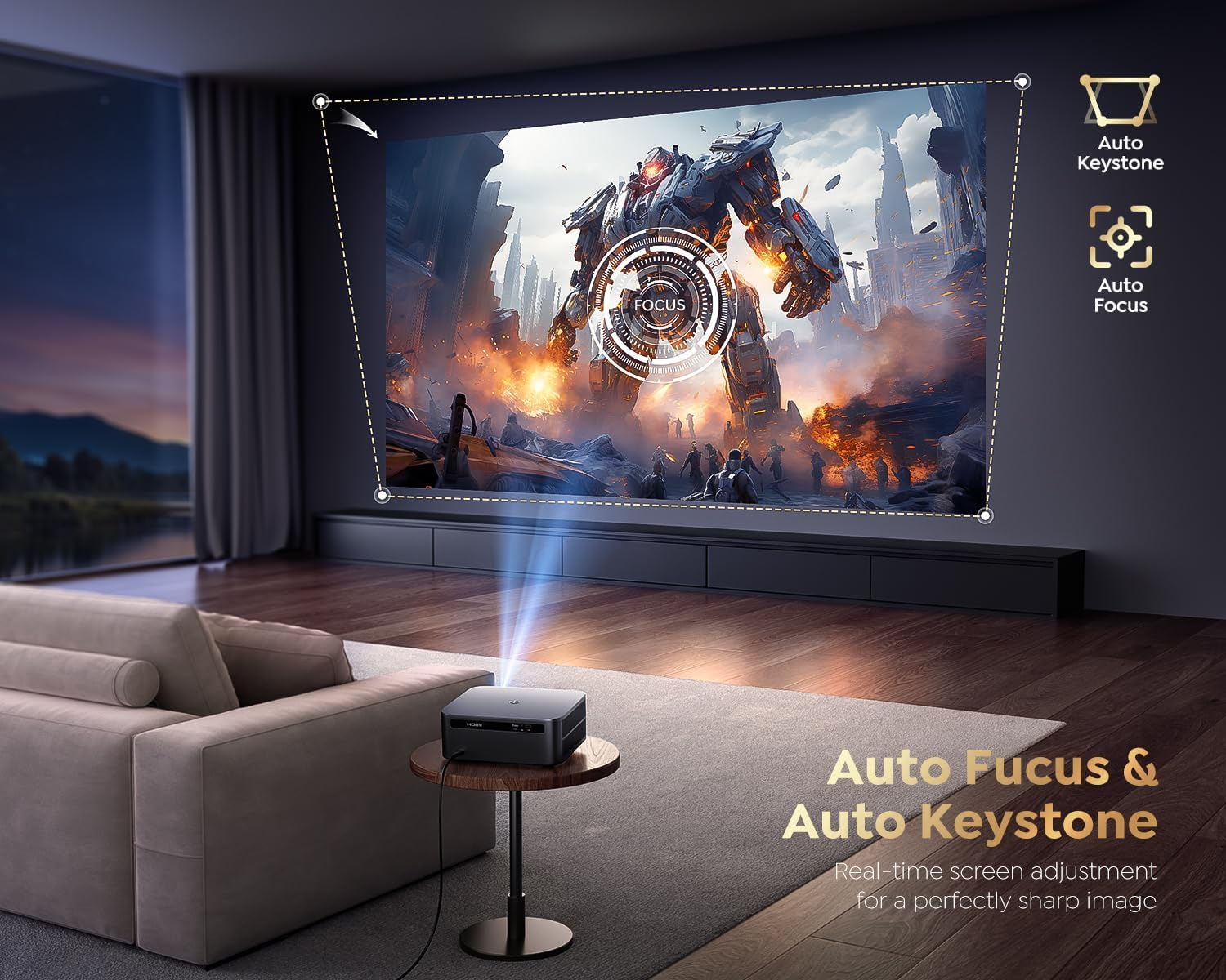 4K Projector【1200 Ansi/Netflix-Licensed Built-In Google Tv/Voice Control】 Real-Time Focus & Keystone Smart Projector, Native 1080P Projector with Wifi 6 and Two-Way Bluetooth for Home Ceiling/Outdoor image number 6