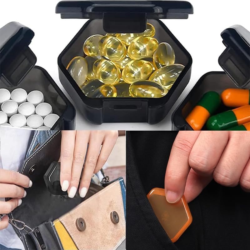3 Packs Small Pill Organizer, Travel Pill Container Mini Pocket Pill Organizer Daily Single Pill Containers Portable Medicine Holder for Purse Vitamin Fish Oil Supplements (Black) image number 1