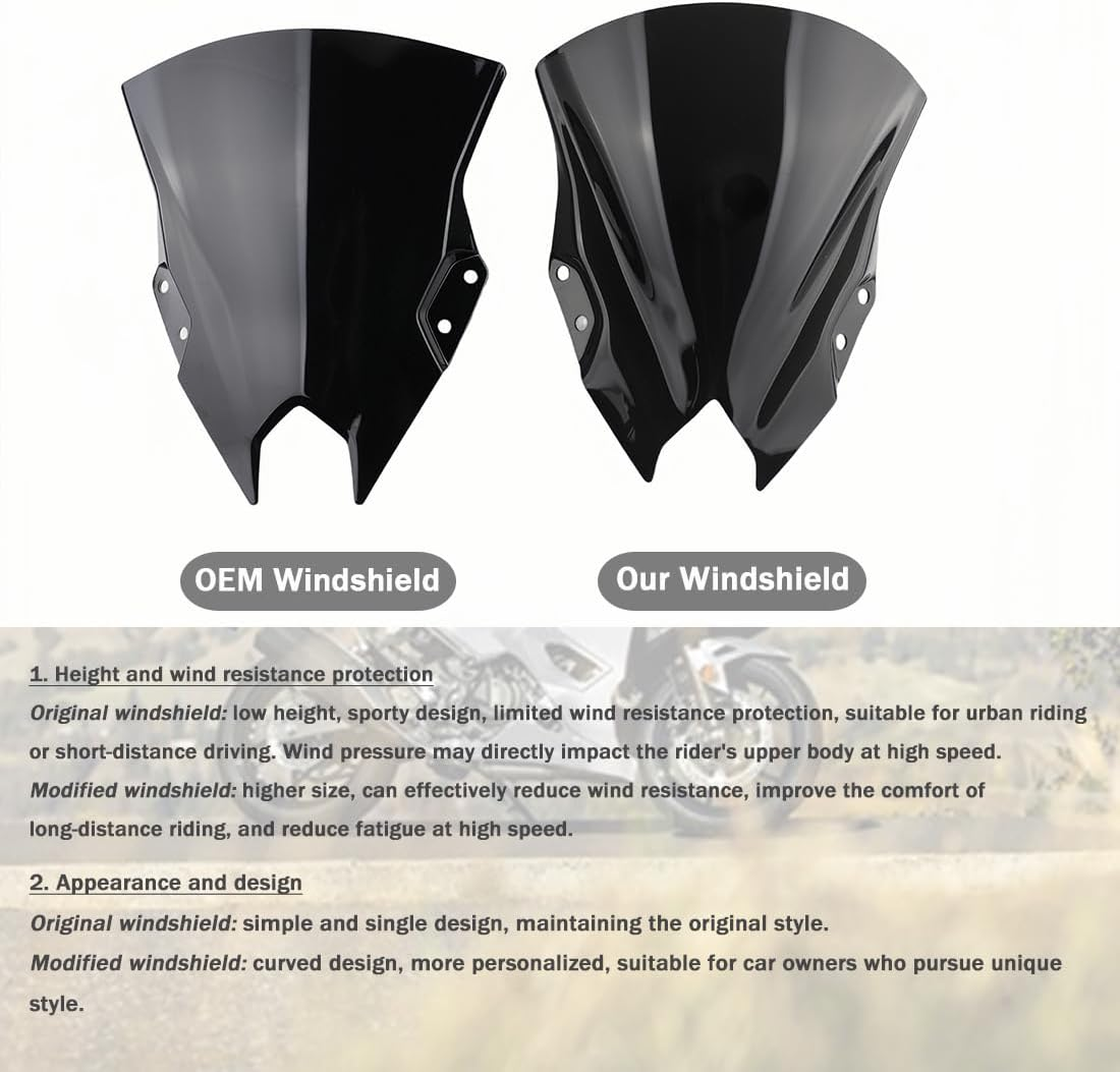 15" Racing Windshield Replacement for Ninja500 Ninja 500 SE 2024-2025 Motorcycle PC Windscreen Wind Deflector Protector Front Fairing (Dark Smoke) image number 3