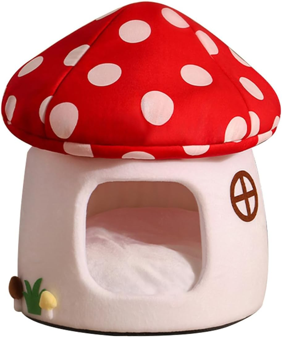 AIMALL 1Pc Mushroom Cat Kennel - Winter Warm Sleeping Pet House with Soft Inner Padding, 19.7X18.5In, Four Seasons Universal Cat Nest for Small Pets image number 6