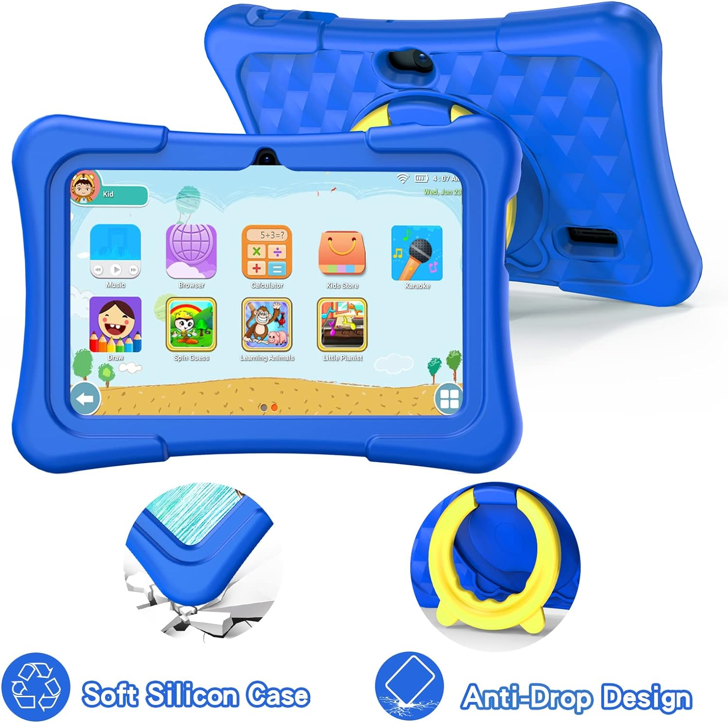 Pritom 7 Inch Kids Tablet, Quad Core Android 11, 2GB RAM, 32GB ROM, BT, Wifi, Dual Camera, Educational, Games,Parental Control, Kids Software Pre-Installed with Kids-Tablet Case, Type C,Dark Blue image number 1