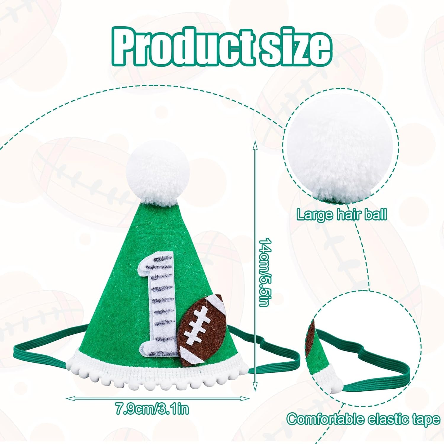 Gosknor Football 1St Birthday Hat, First Year down Birthday Party Decorations Rugby 1St Birthday Hat with Elastic Tape Perfect 1St Birthday Photo Props Sports Themed Decoration Supplies image number 5