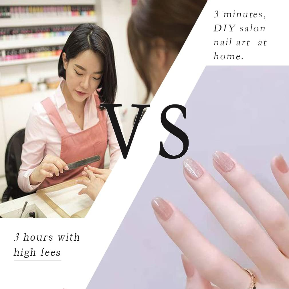 Glitter Cat Eye False Nials Glossy Square Oval Short Full Cover Press on Nails Art Design 24 Pcs Fake Nails Tips for Women Grils Home Salon image number 4