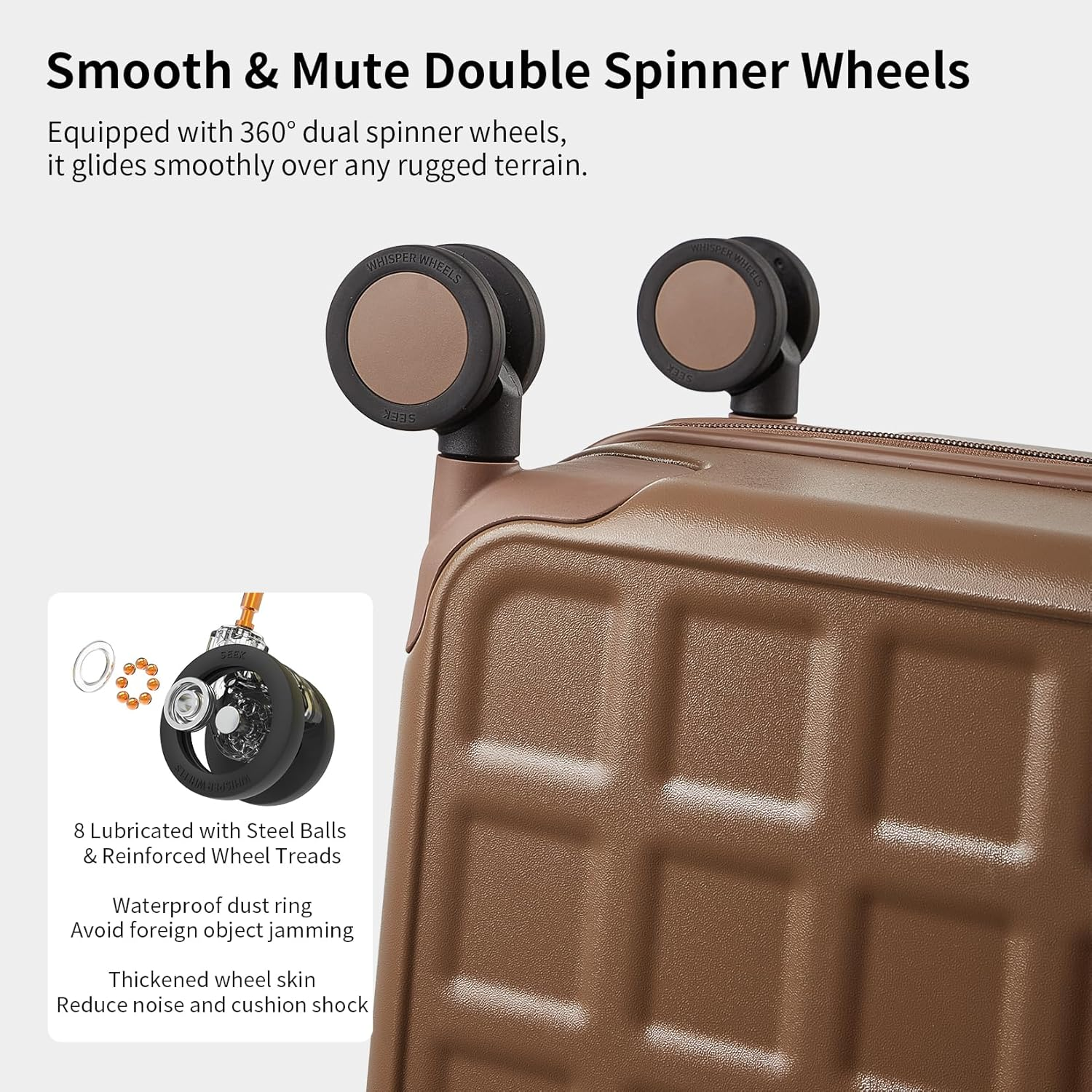 AJI Carry on Luggage 22X14X9 Airline Approved with 8 Spinner Wheels, 20 Inch Lightweight Luggage, 100% PC Hard Shell Travel Luggage Suitcases for Men Women (Chocolate Brown) image number 5