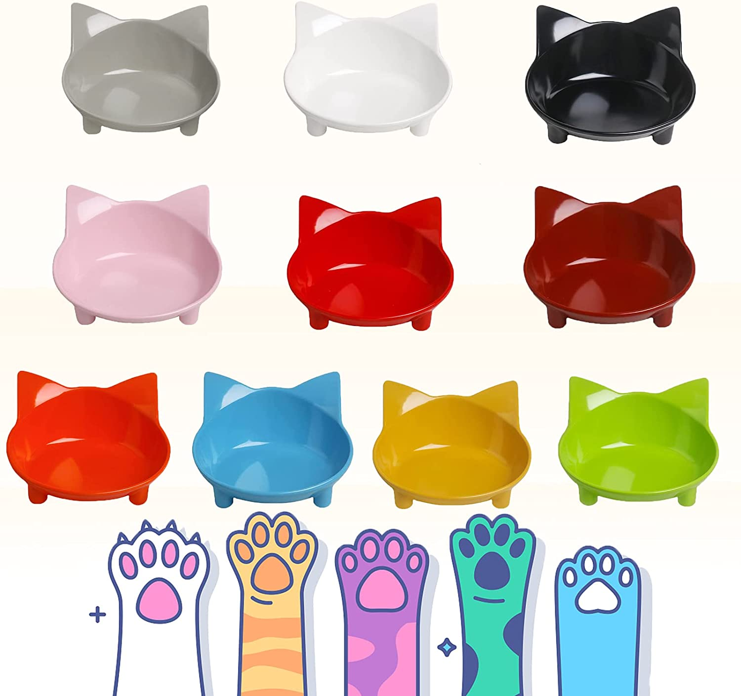 Rapsrk Cat Food Bowl, Non-Slip, Shallow Design, Bpa-Free, 24 Ounces, Dishwasher Safe - Multi-Colored image number 4