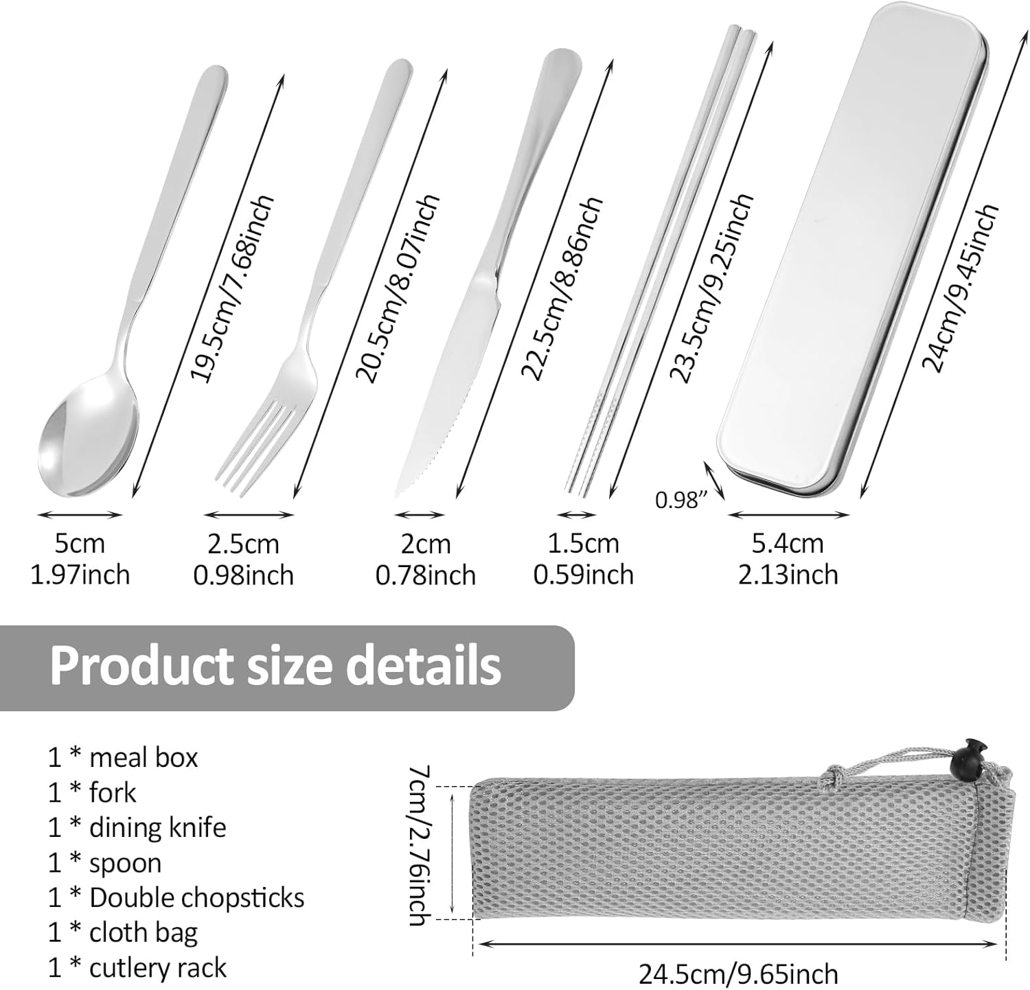 Stainless Steel Travel Cutlery Set with Case, Portable Stainless Steel Flatware Set for Camping Office Travel and Outdoor Dining Dishwasher Safe image number 5