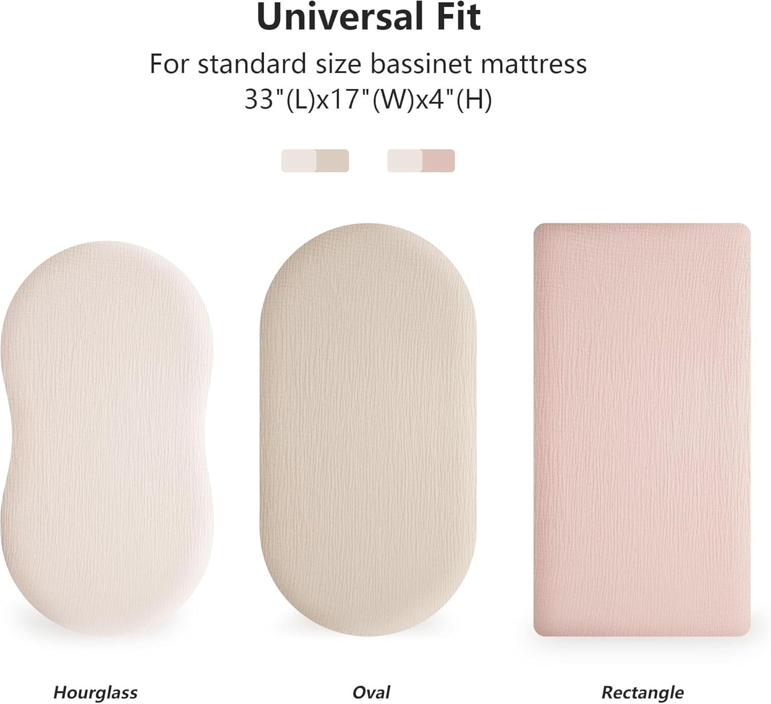 Muslin Bassinet Sheets for Babies &ndash; Soft & Breathable 100% Cotton Fitted Sheets for Oval, Rectangle, Hourglass Bassinet Mattress Pads, 2-Pack (Pink) image number 2