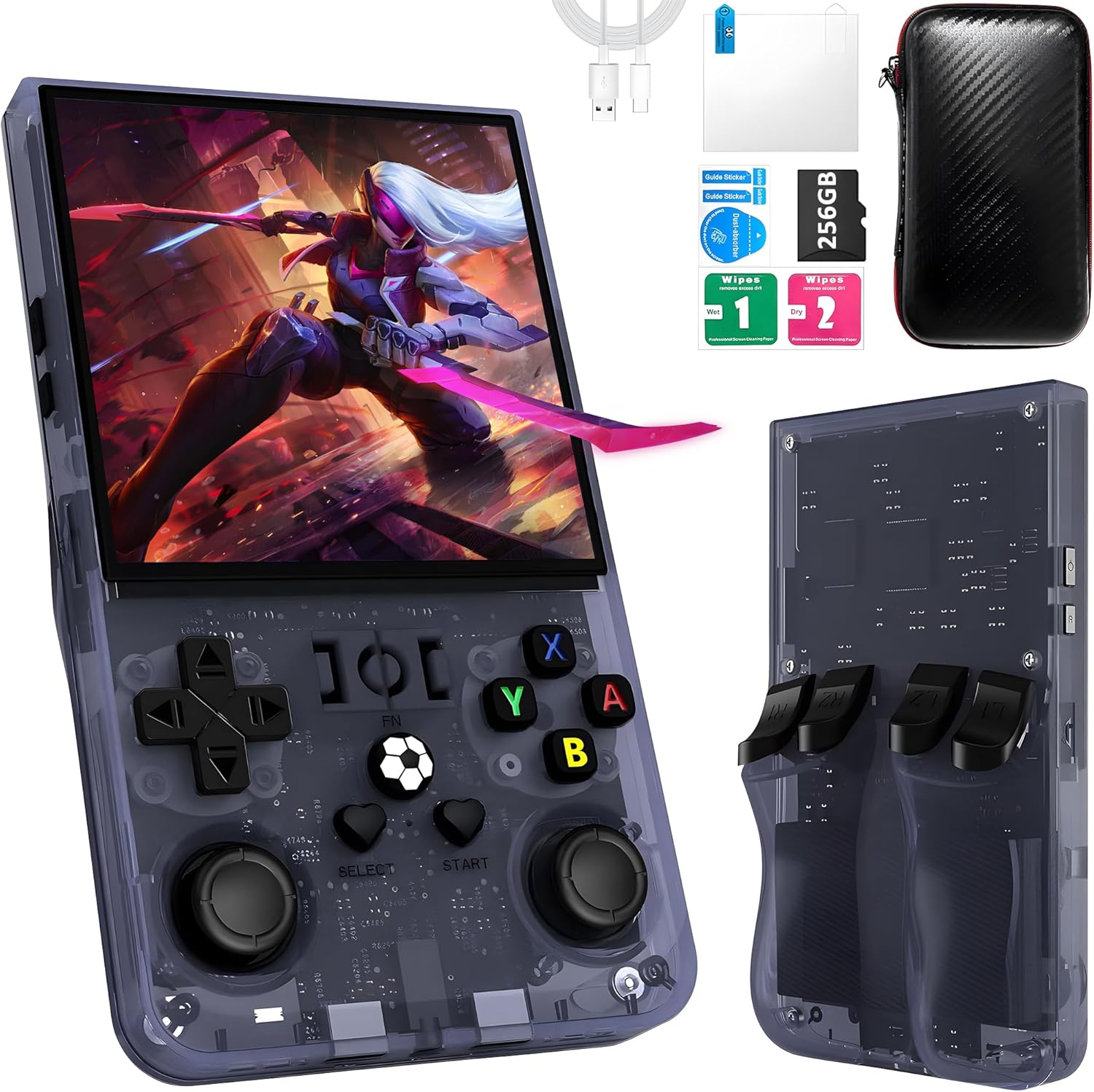 R36MAX Retro Handheld Game Console with 256GB Micro SD Card, 40000+ Games Retro Gaming Console, 4.0" IPS HD Screen, 4000Mah Rechargeable Mini Retro Video Console, Portable Pocket Arcade - Grey image number 5