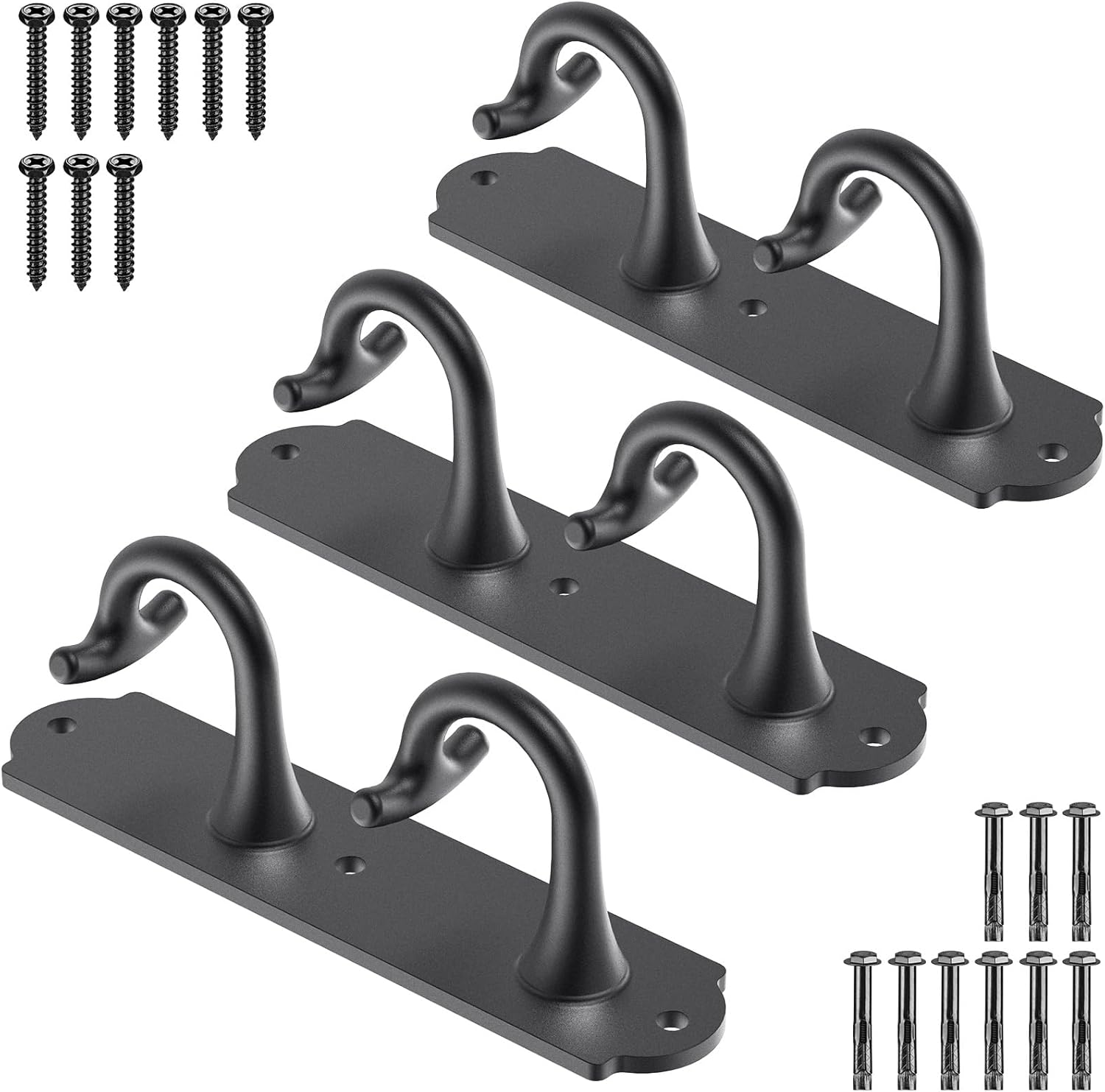 Kipika Wall Mount Workout Anchors with Dual Hooks - Heavy Duty Steel Home Gym Anchors for Resistance Bands, Strength Training & Physical Therapy- Space-Saving Hooks with Secure G-Shaped Design, 3 Pack image number 1