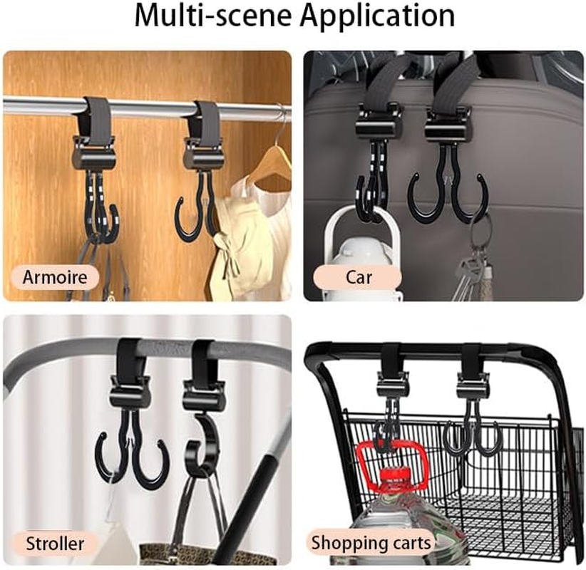 XUNQUCOM Baby Stroller Double Hooks Adjustable Stroller Hooks for Hanging Diaper Bags and Shopping Accessories Black image number 2