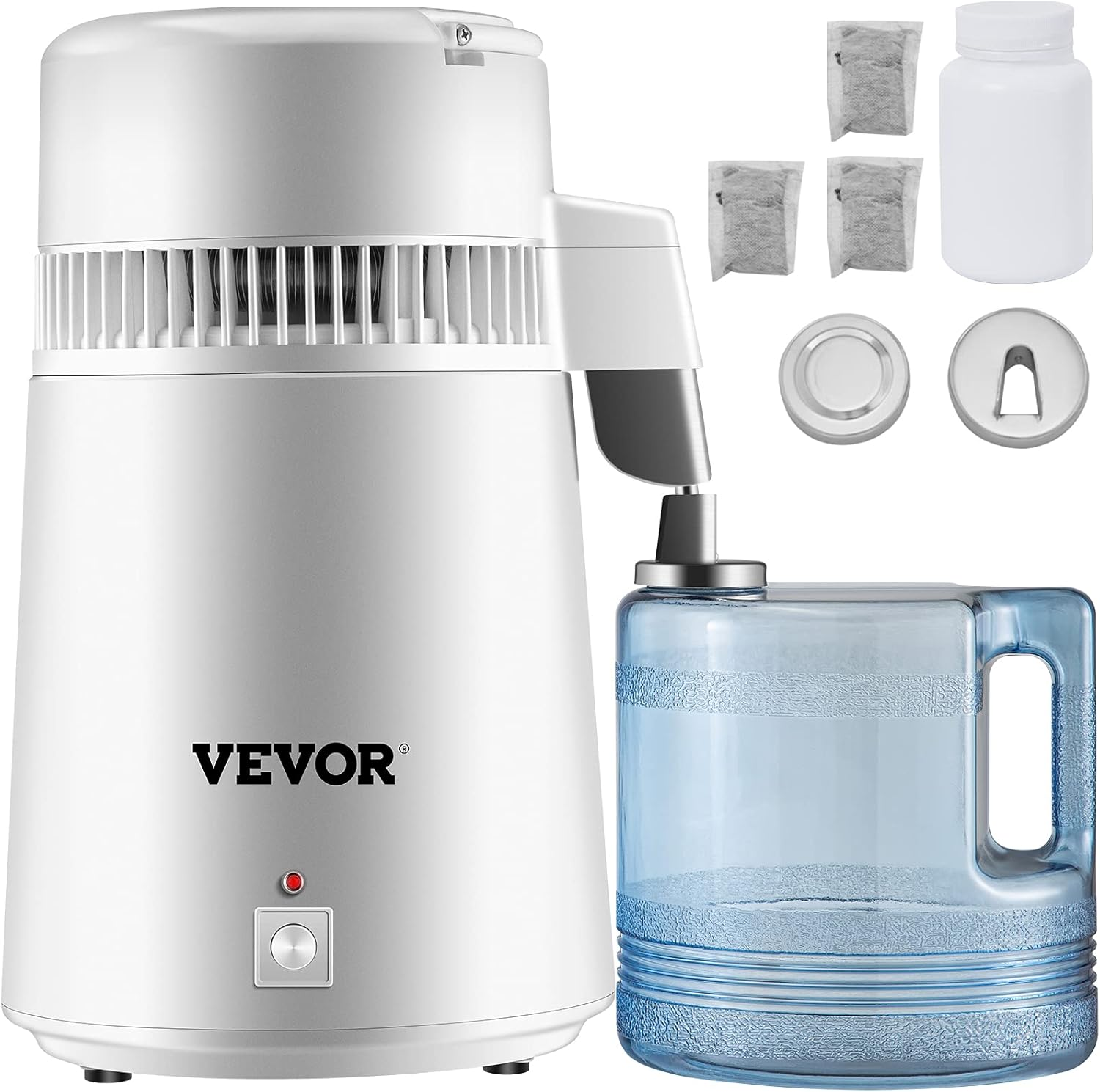 VEVOR Pure Water Distiller 4L Stainless Steel Inner Water Distillation 750W Water Purifier Filter Water Distillers Machine with Collection Bottle for Offices Homes, White image number 1