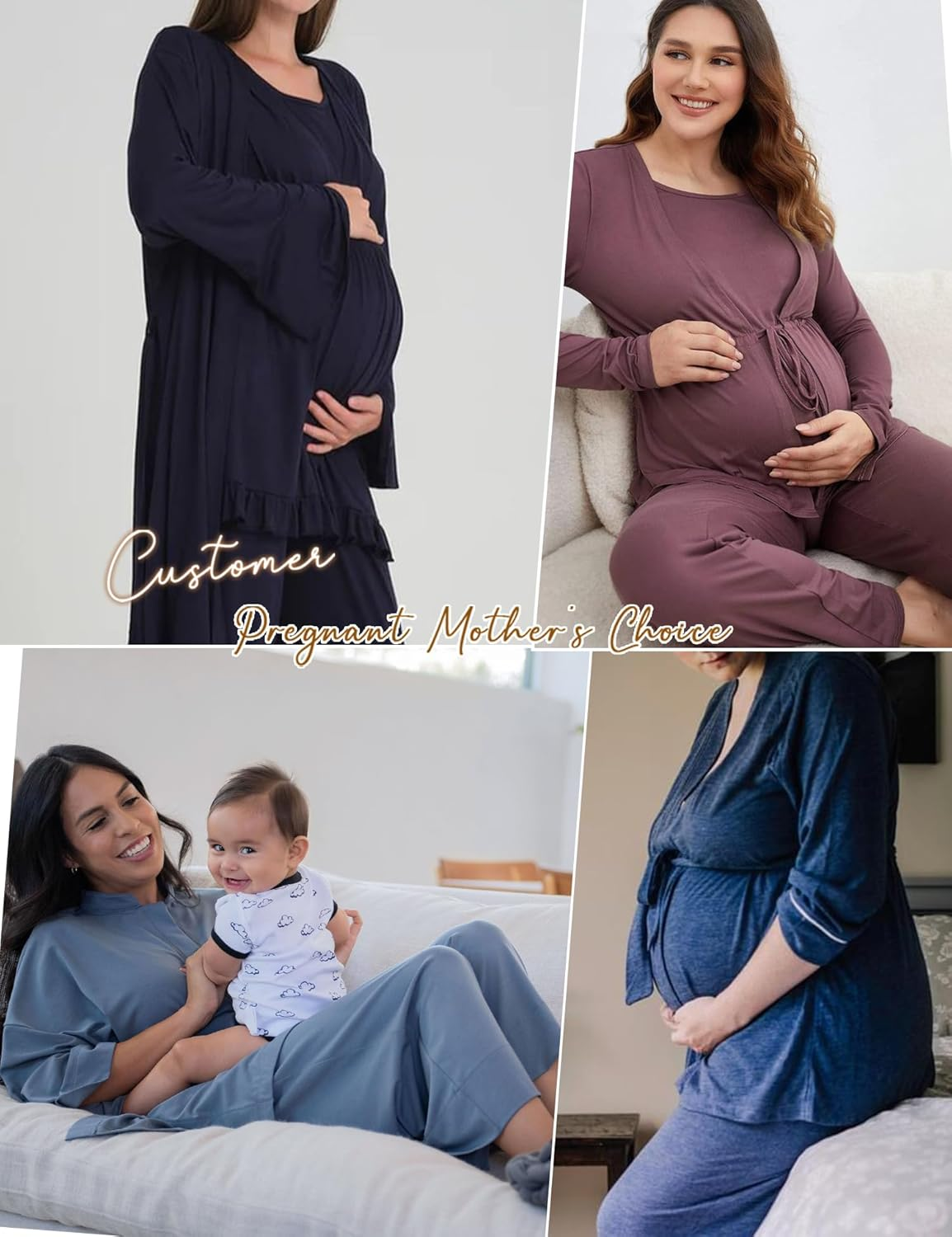 SWOMOG Maternity Nursing Robe Set 3 PCS Postpartum Pajamas Breastfeeding Labor Delivery with Robe & Camisole & Pants image number 5