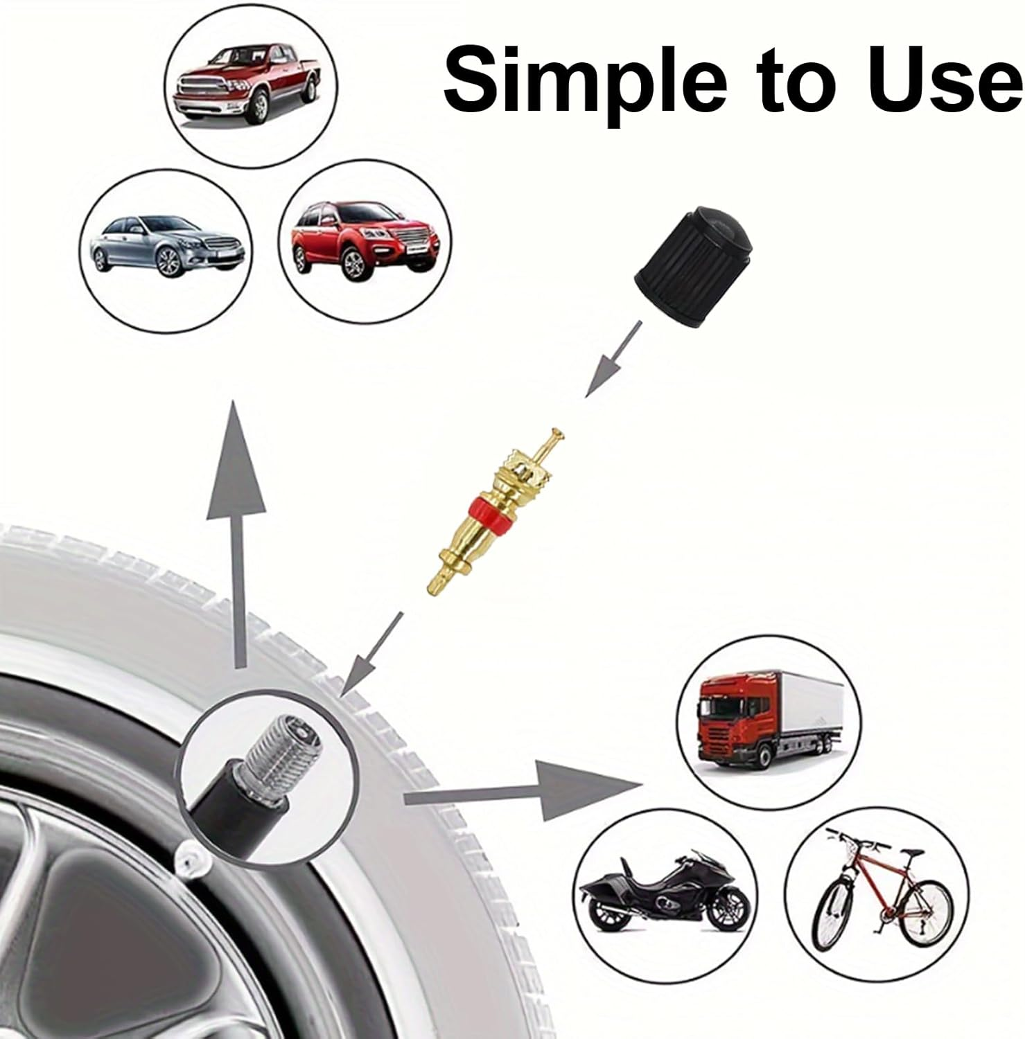 FENGRUI 37 Pcs Car Tyre Valve Removal Tool Set,4-Wayvalve Tool | 10 Pcs Tirevalve Caps | 20Pcs Valvecores Tyre Valve Repair Kit Dual & Single Headvalve Core Remover for Car Bicycle Auto image number 4