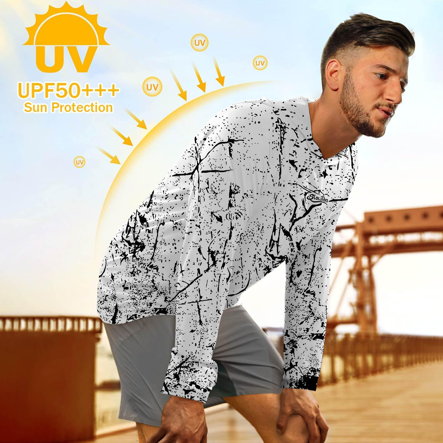 WOTOW Men'S Sun Protection Hoodie Shirt, UPF 50+ Soft Long Sleeve Fishing Shirts, UV Protection Quick Dry Lightweight Rash Guards for Hiking Running Camping Fishing image number 3